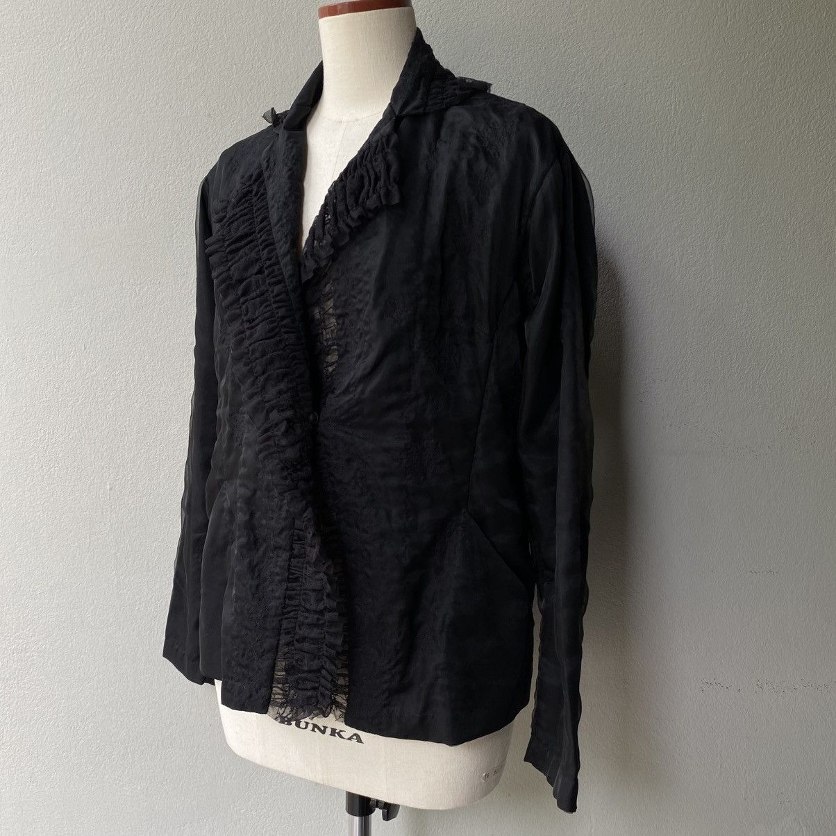 Issey Miyake Haat Black Snowflake Twins Sheer Lace Blouse Size L / US 10 / IT 46 - 15 Thumbnail