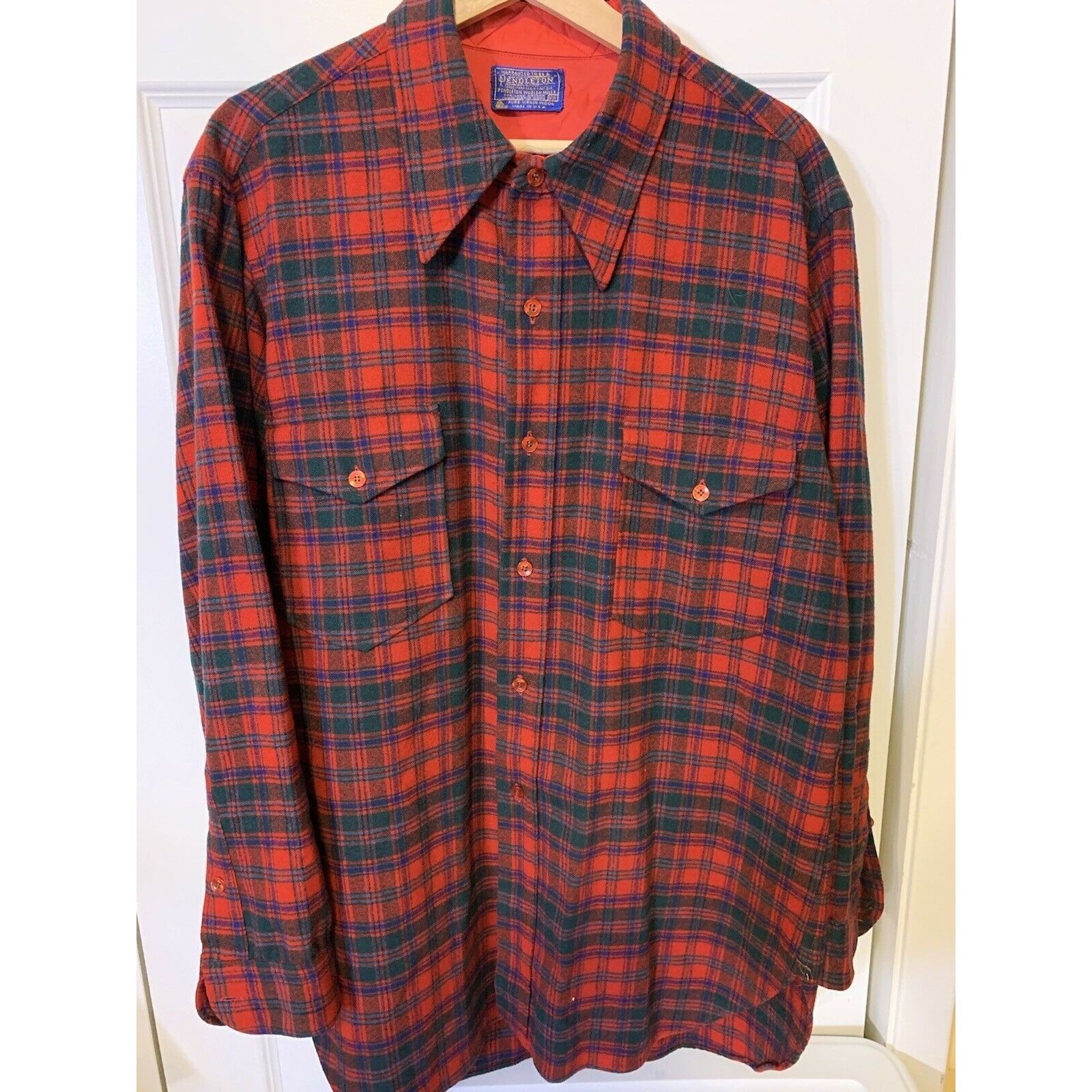 Pendleton Vintage Pendleton Men’s 17 1/2 Red Plaid Virgin Wool Shirt U Size US L / EU 52-54 / 3 - 7 Thumbnail