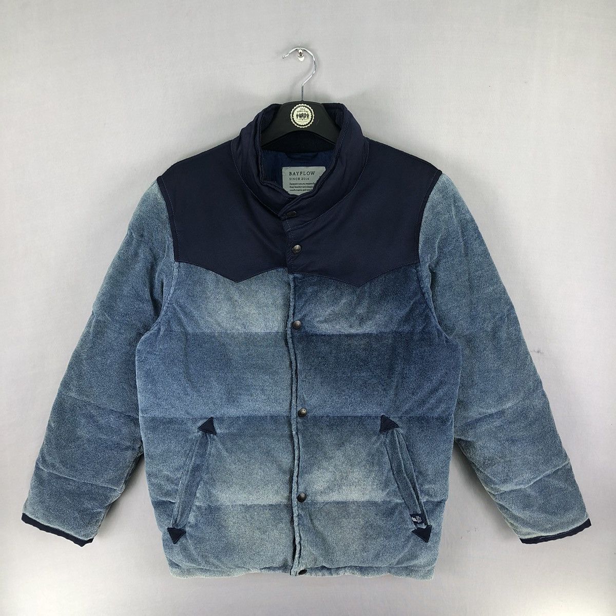 Puffer Jacket Thrashed Fade Blue Indigo by Bayflow