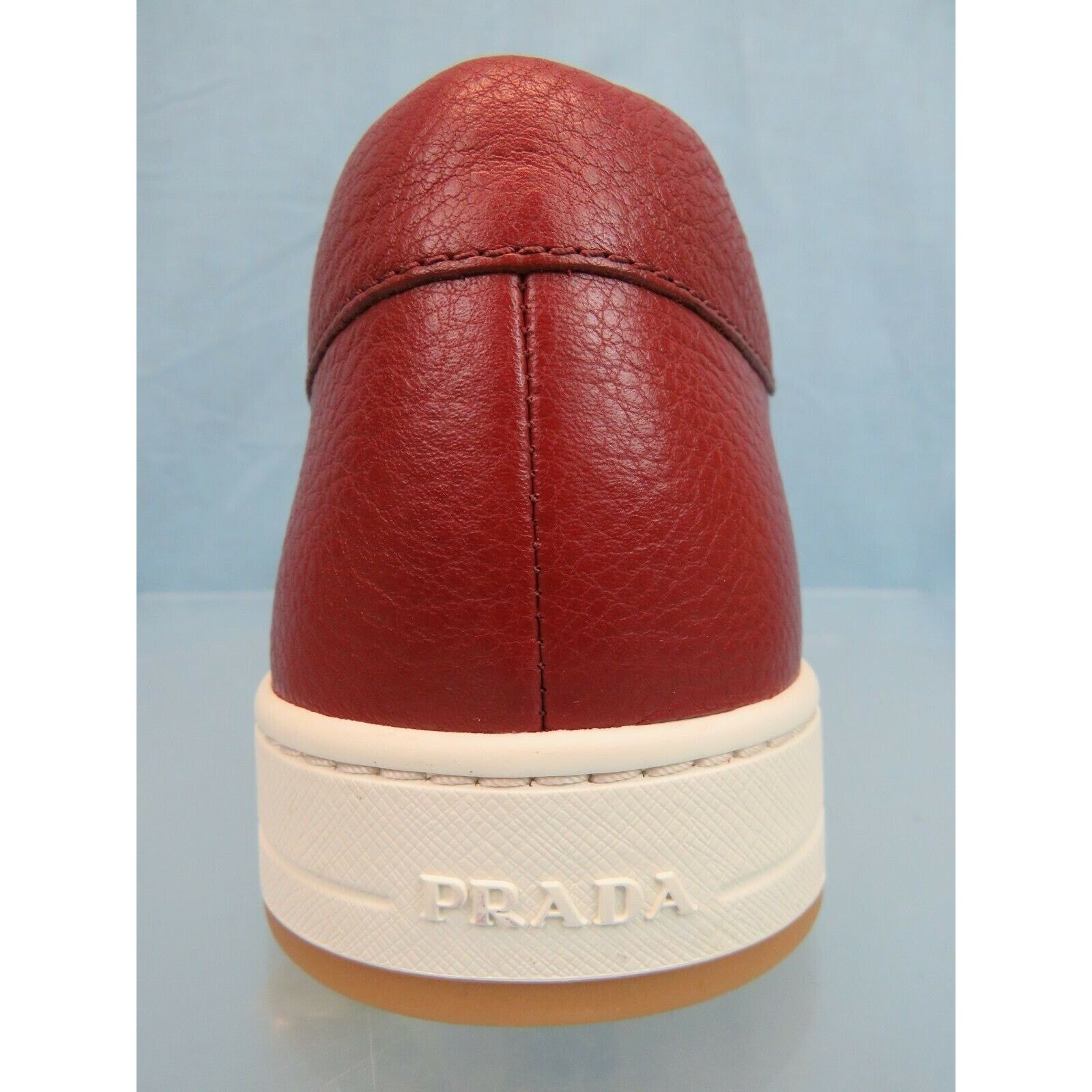 Prada 4E3507 RED TEXTURED LEATHER LOGO LOW TOP SNEAKERS 7.5 Size US 8.5 / EU 41-42 - 6 Thumbnail