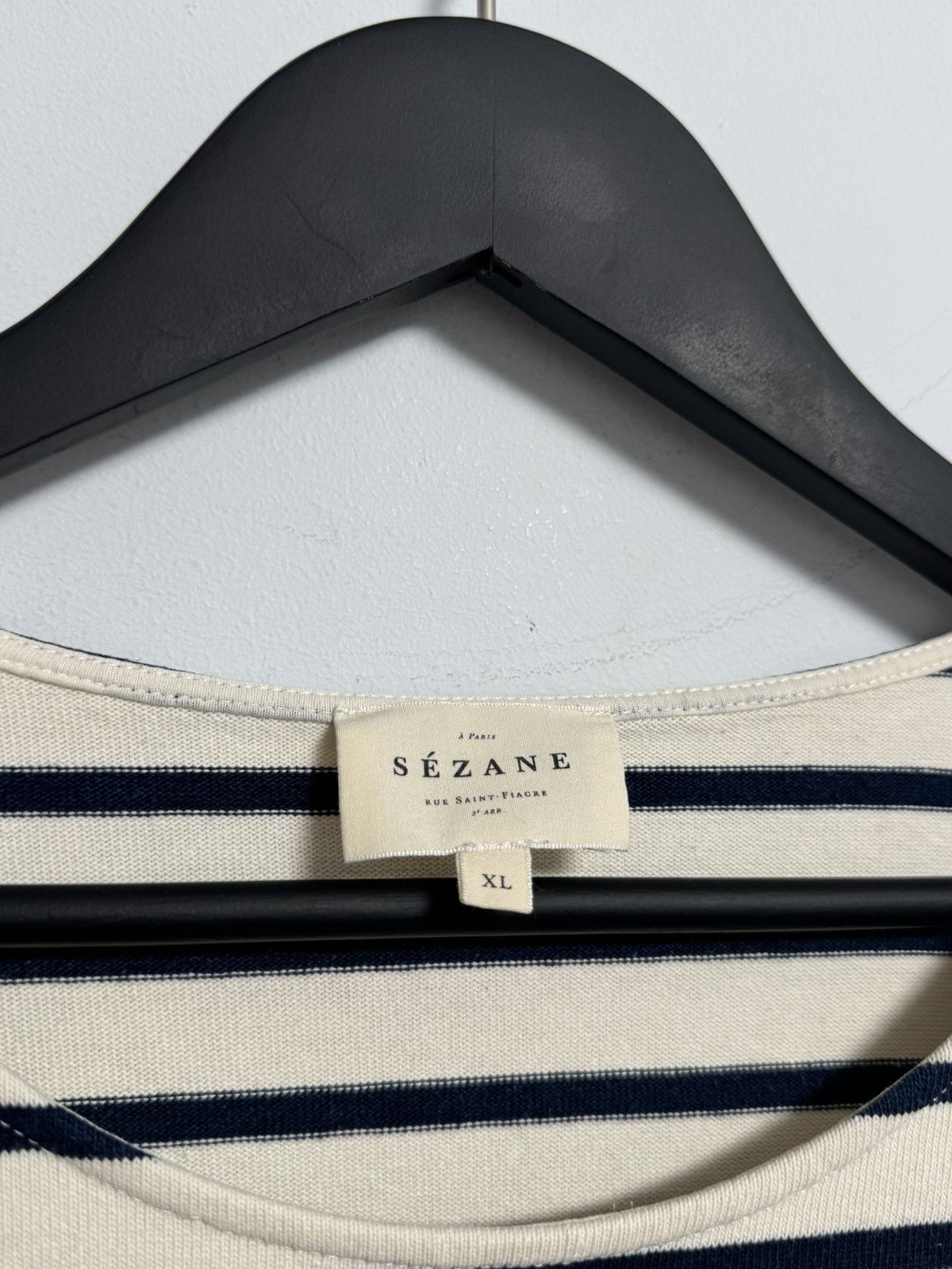 Sezane Sezane Women Long Sleeve Navy Blue Striped Organic T-shirt Size XL / US 12-14 / IT 48-50 - 3 Thumbnail