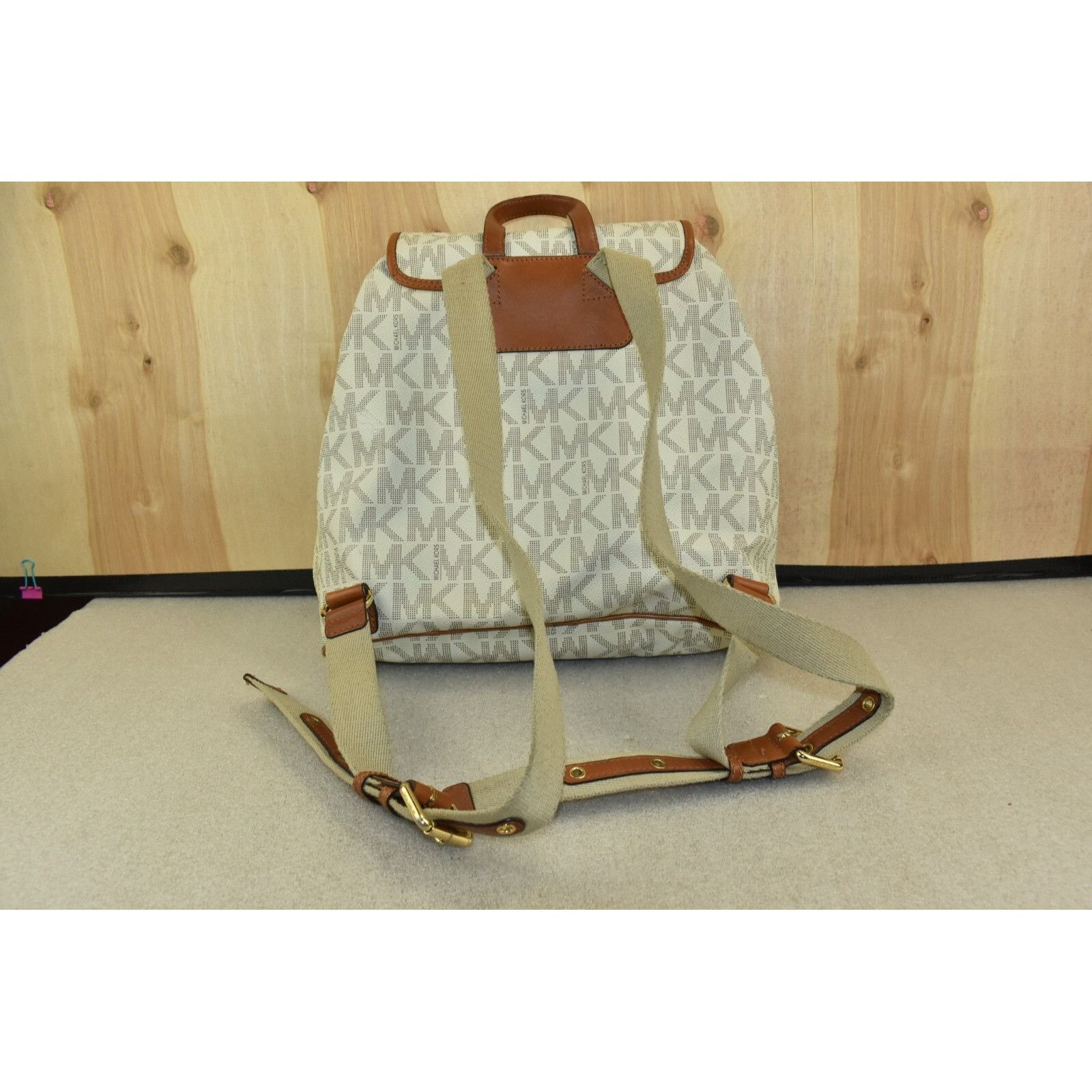 Michael Kors Michael Michael Kors Monogram Drawstrings Backpack Beige/Bro Size ONE SIZE - 16 Thumbnail