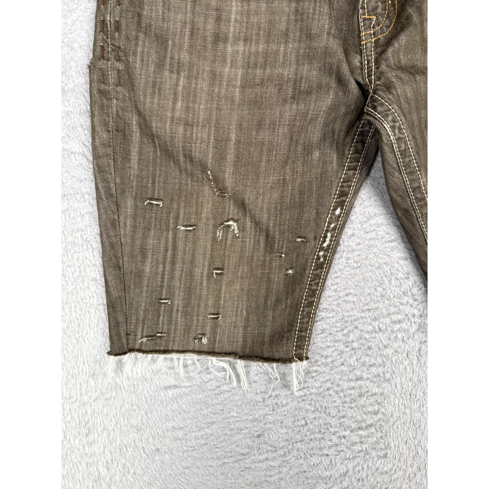 Denime VINTAGE MEK Denim Shorts Women Bermuda 34x12 Distressed Brown Embroidered Studded 5-Pocket Casual Spring Summer Womens MDN Size 24" / US 00 / IT 34 - 3 Thumbnail