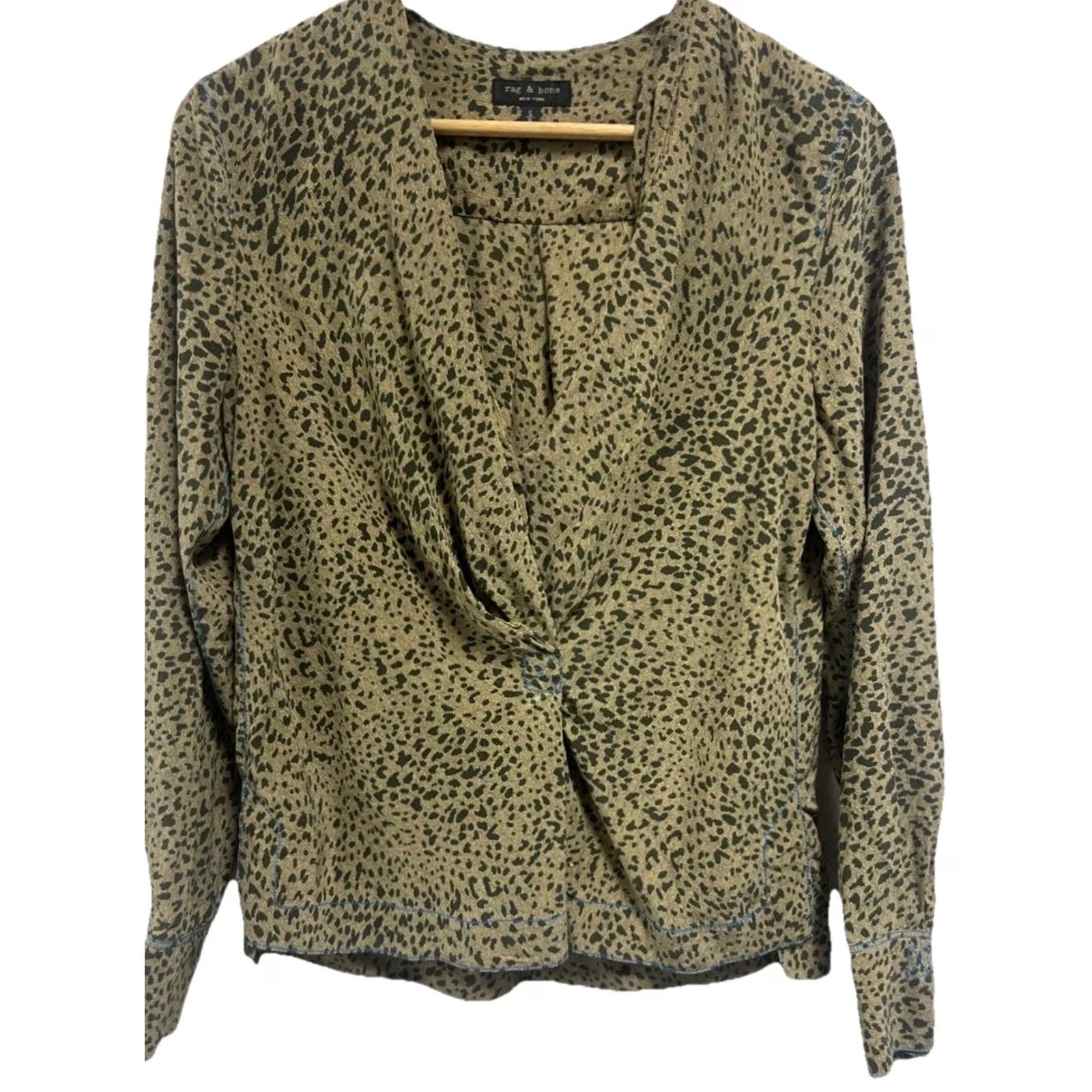 Rag & Bone rag & bone Animal Print Blouse Green Black Draped Cowl Neck Pullover PS Petite Pullover Blouse Women Multicolor Animal Print ailors? Size S / US 4 / IT 40 - 2 Thumbnail