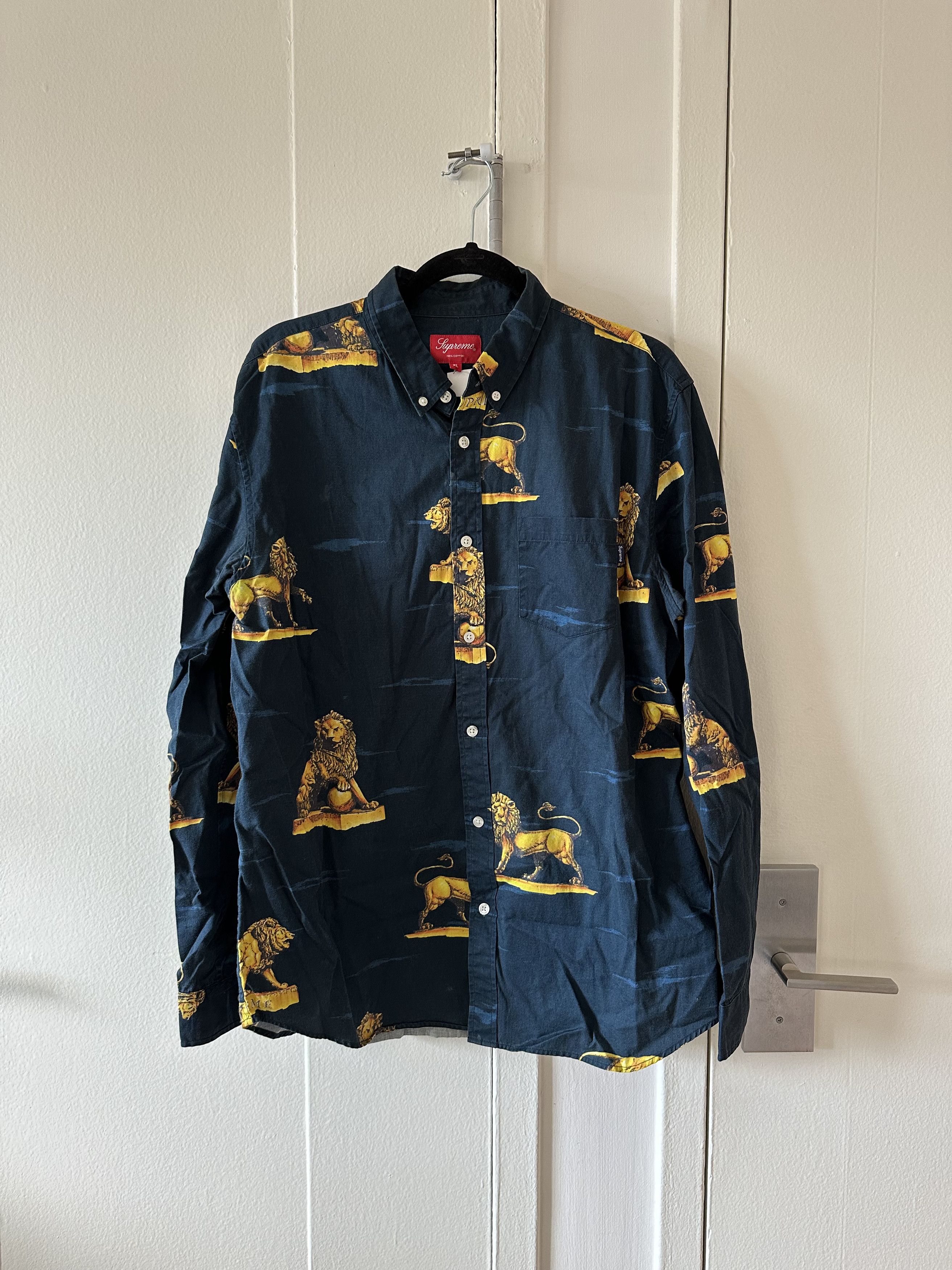 image of Supreme Lions Button Up Shirt in Navy, Men's (Size XL)