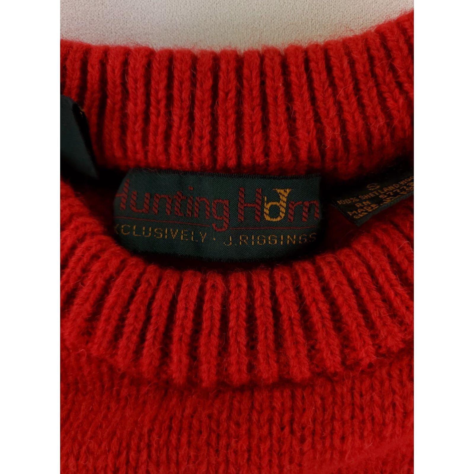 Vintage Hunting Horn Sweater 100% Shetland Wool Nordic Red White Blue Mens S Pullover Red Nordic Wool Mens S Size US M / EU 48-50 / 2 - 3 Thumbnail