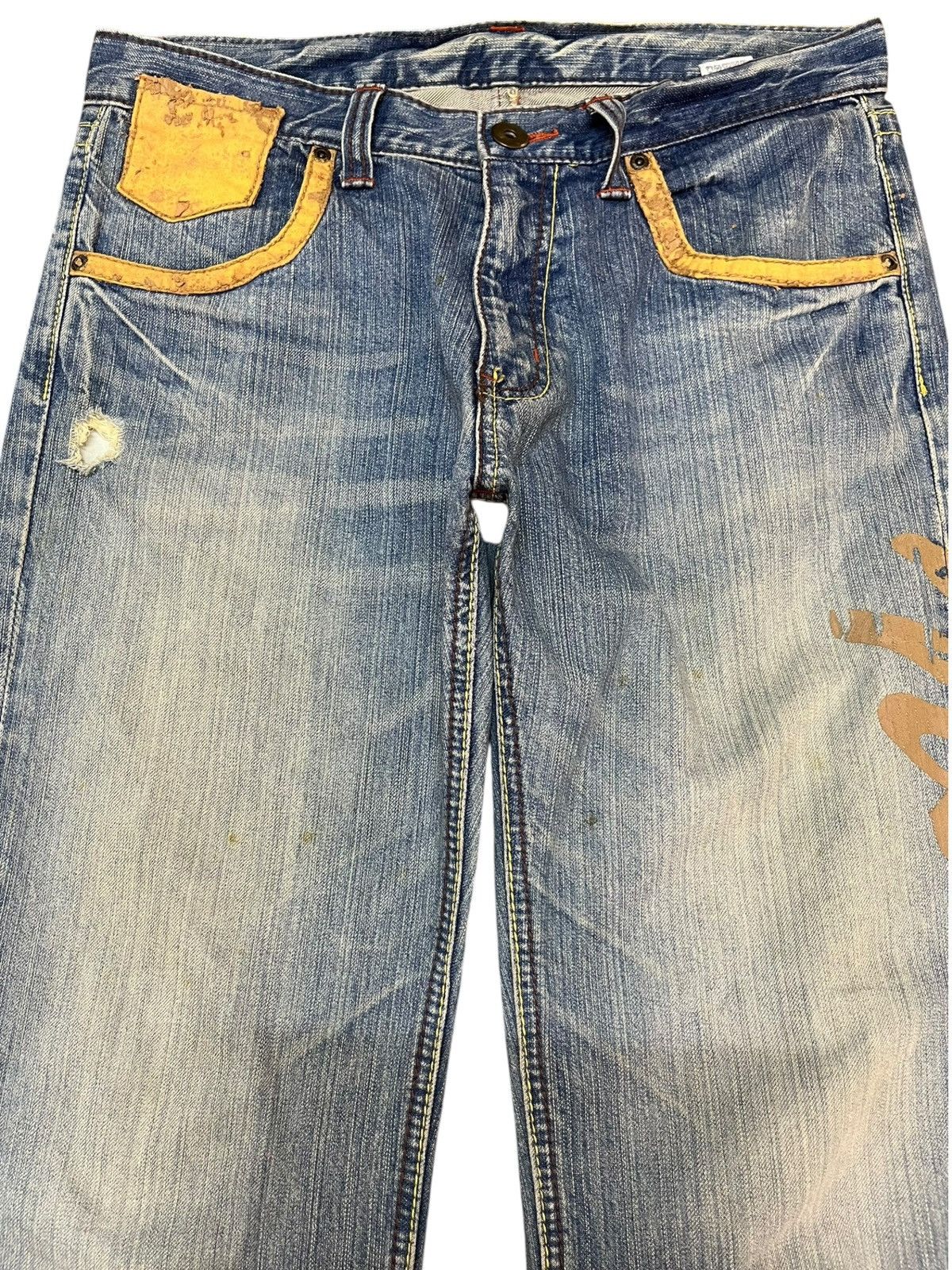 14th Addiction × Japanese Brand × Yasuyuki Ishii Vintage Japanese Brand Note Printed Worn Look Denim Size US 32 / EU 48 - 2 Thumbnail