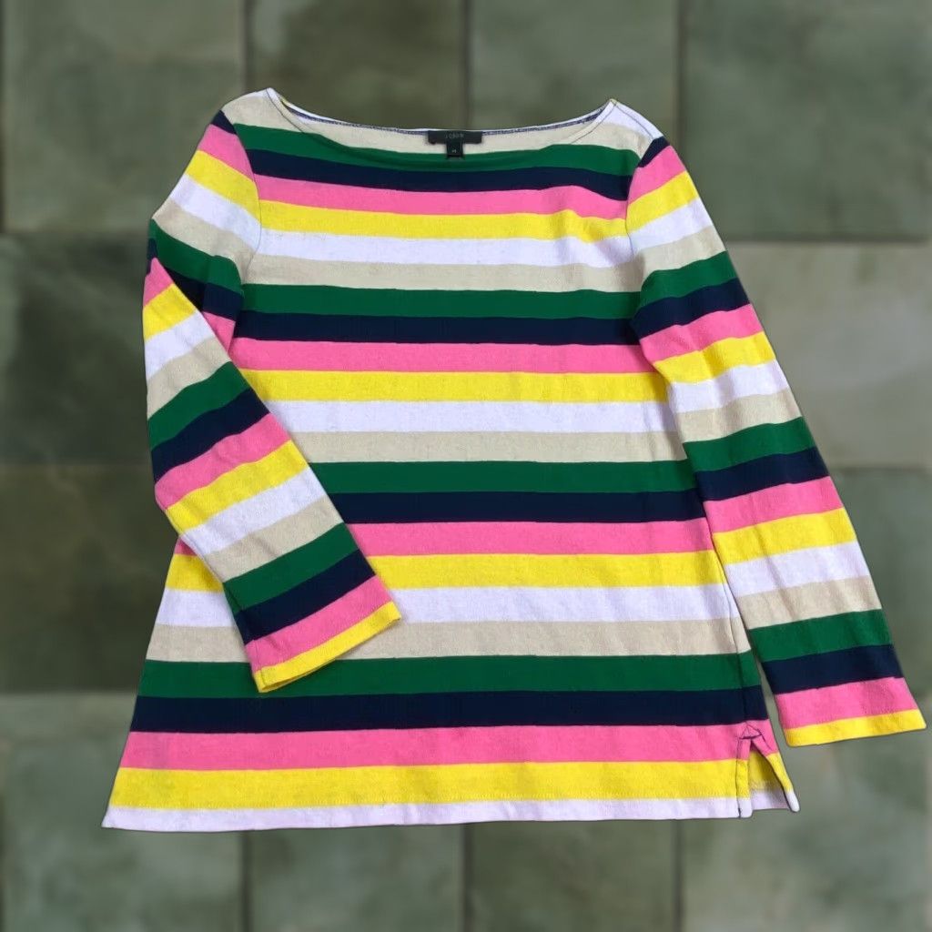 J.Crew J.Crew Womens Striped Boatneck Sweater XS Multicolor 100% Cotton Soft Ladies Size XS / US 0-2 / IT 36-38 - 1 Thumbnail