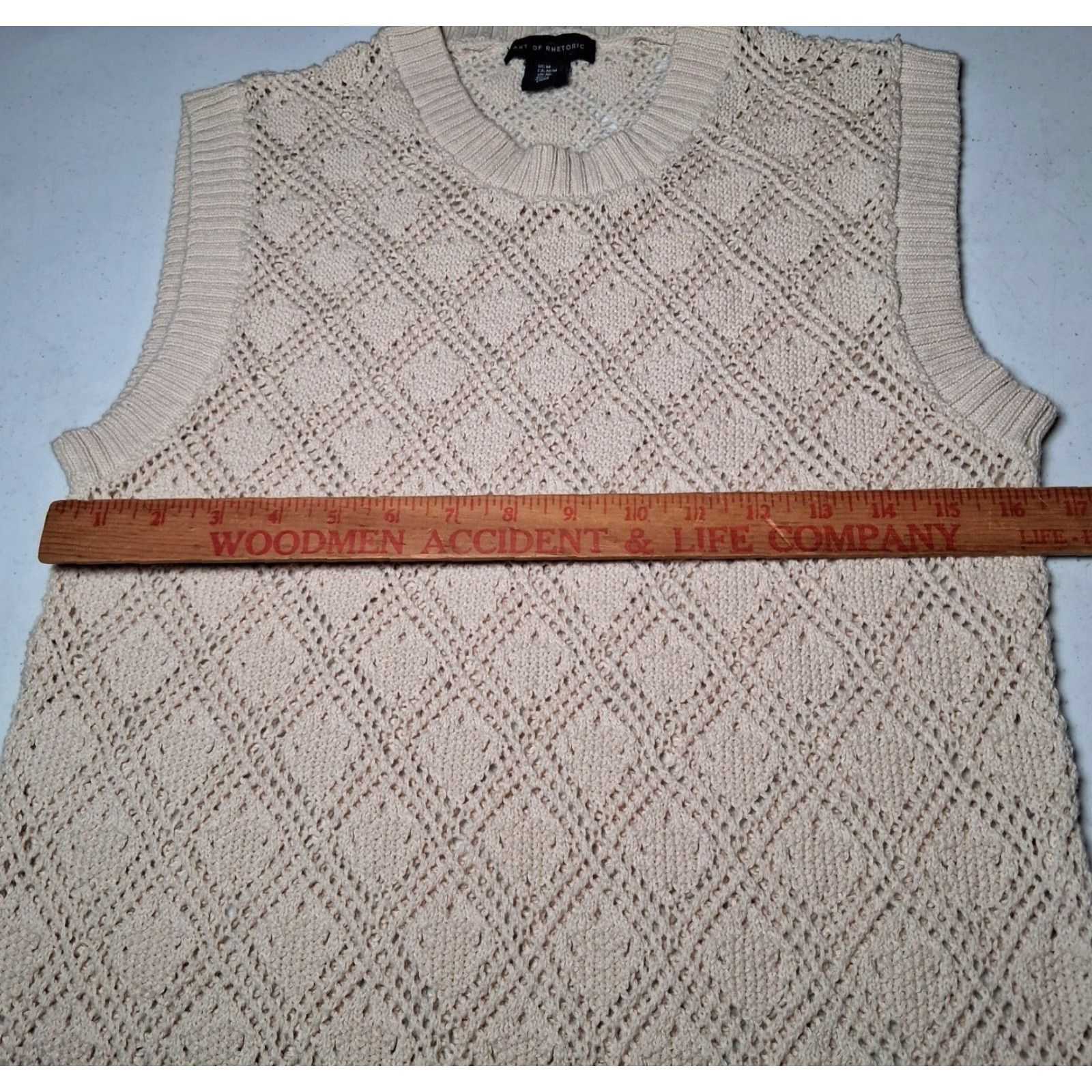 Vintage Art of Rhetoric Sweater Vest Women Medium Open Knit Diamond Ivory Cotton Vest Casual Summer Spring Fall Size M / US 6-8 / IT 42-44 - 7 Thumbnail