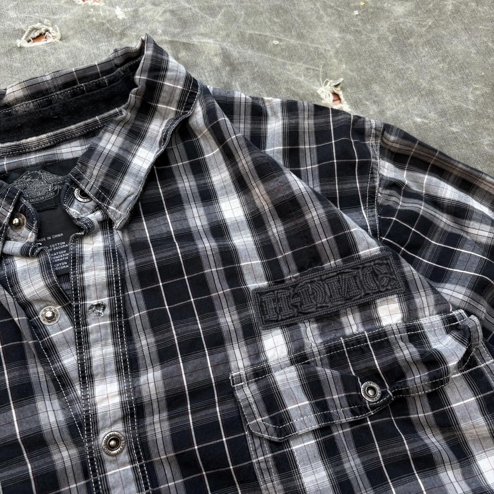 Harley Davidson Vintage Y2K Harley Davidson Plaid Biker Snap Button Up Shirt Size US XXL / EU 58 / 5 - 2 Thumbnail