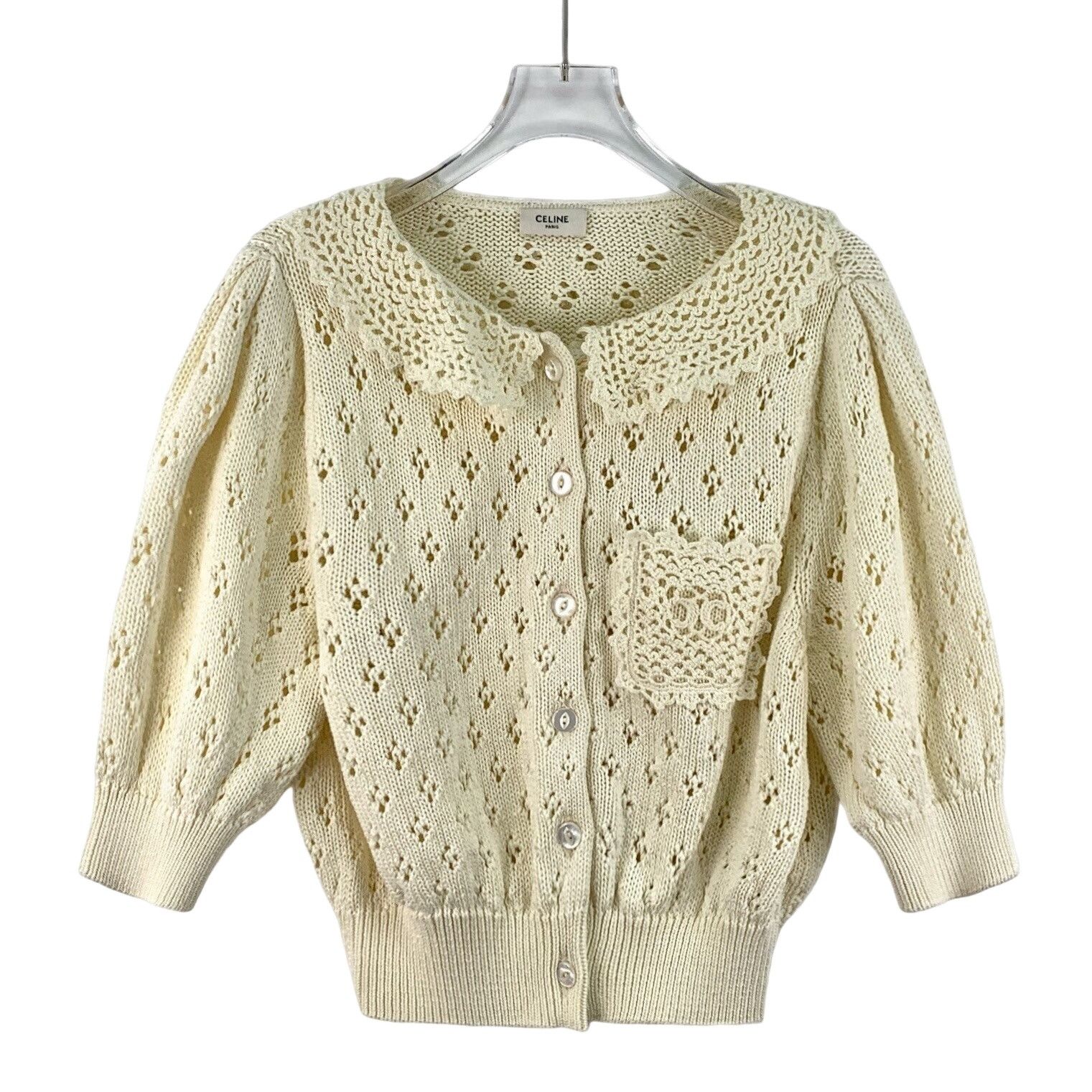 Celine Celine Ribbed Crochet Knit Cardigan Size S Size S / US 4 / IT 40 - 1 Thumbnail