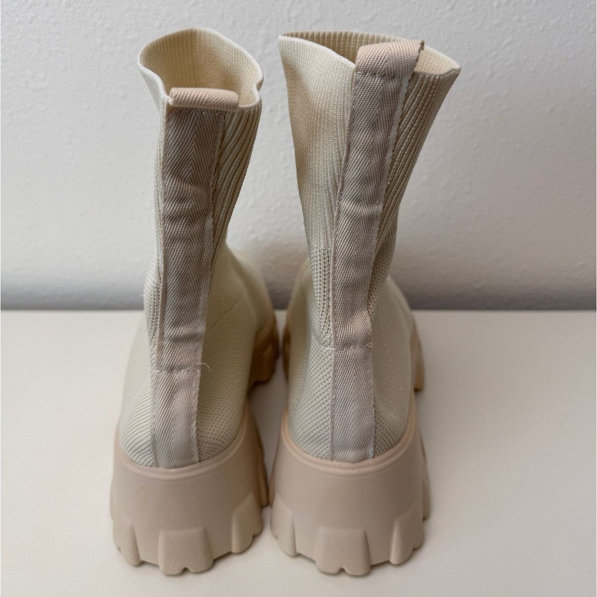 Other Cream Knit Platform Sock Booties Chunky Lug Sole Boots 7 Size US 7 / IT 37 - 5 Thumbnail