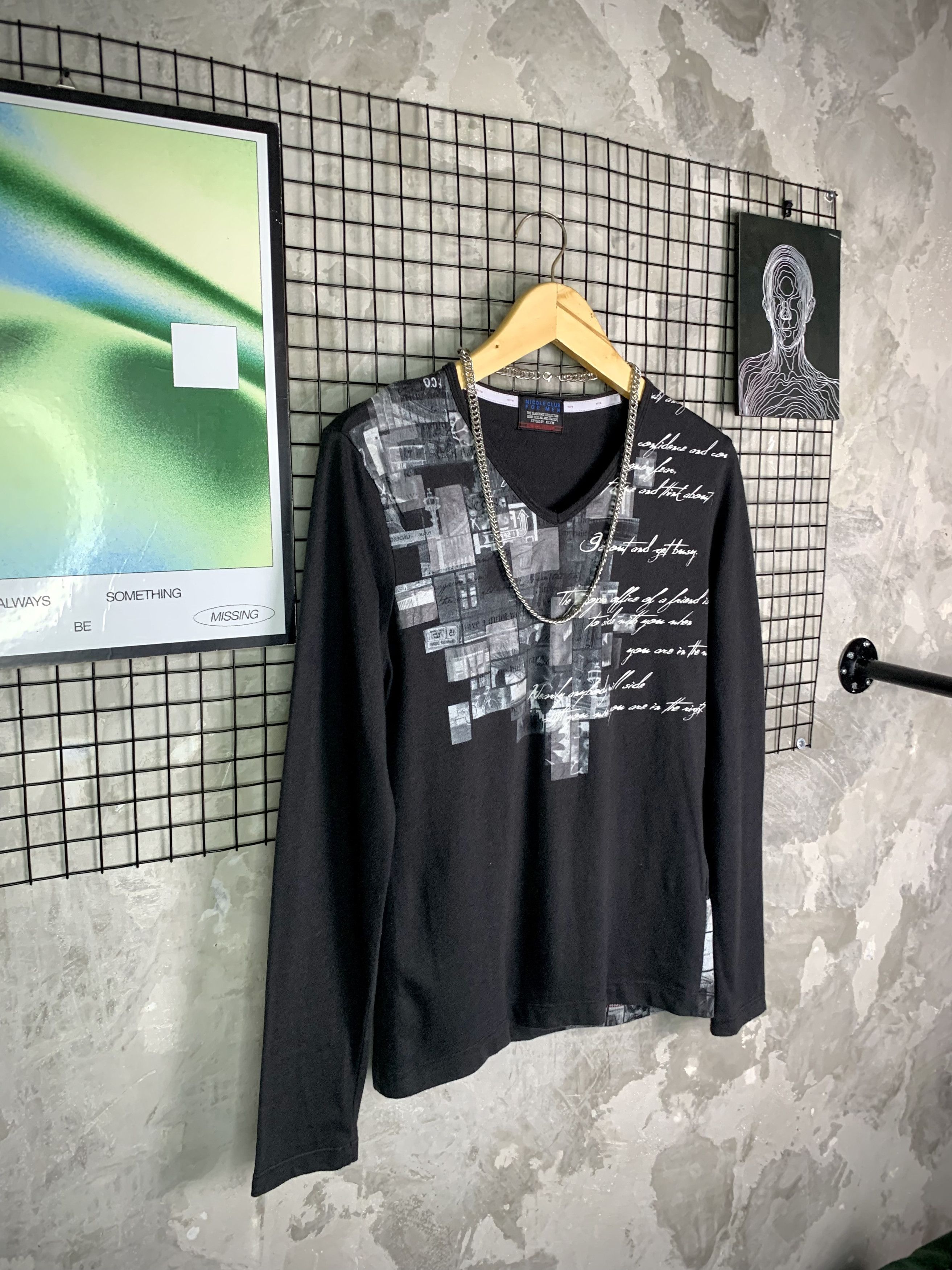 Nicole Club Y2K Nicole Club For Men Grunge Cyber Poem Print Vneck LS Size US S / EU 44-46 / 1 - 4 Thumbnail