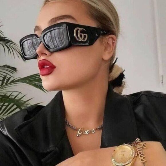 Gucci Gucci GG0811S 001 Sunglasses Black Rectangle Frame, Grey Size ONE SIZE - 5 Thumbnail