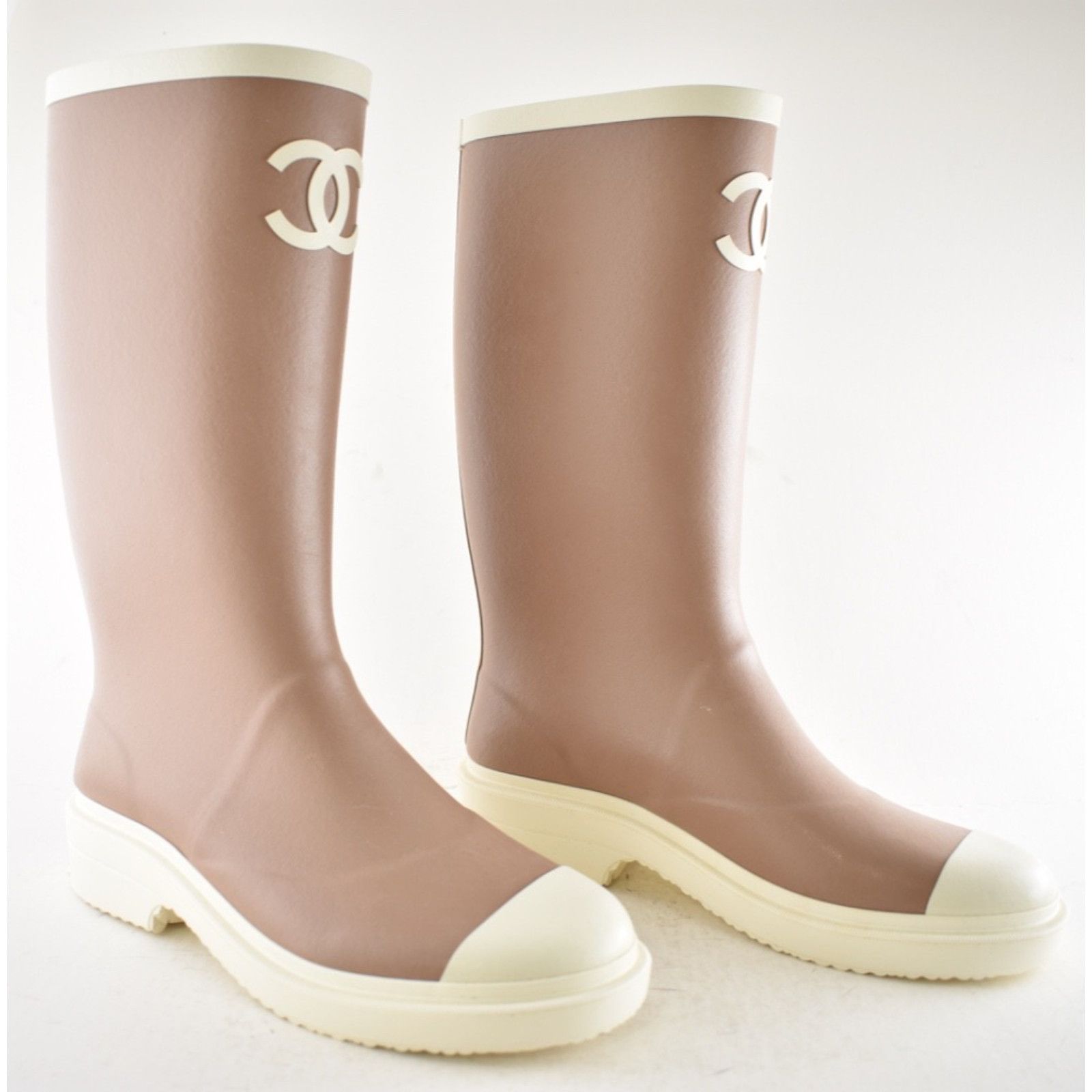 Chanel Chanel Beige White Caoutchouc CC Rubber Rain Boots 40 Size US 10 / IT 40 - 6 Thumbnail