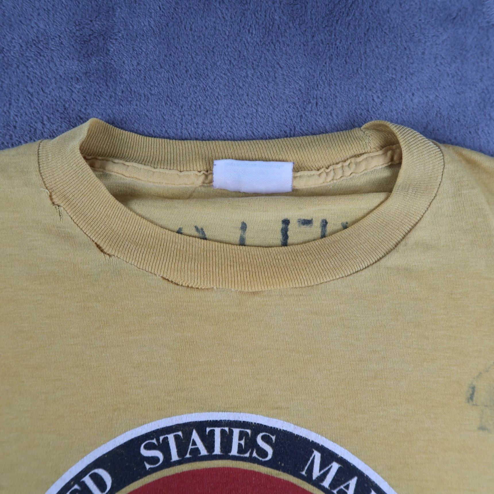 Vintage VINTAGE US Marine Corps OSC T Shirt Mens L Yellow 80s Stitch USA 1980s Graphic Print Crew Neck Short Sleeve Boys/Girls? Size US L / EU 52-54 / 3 - 5 Thumbnail