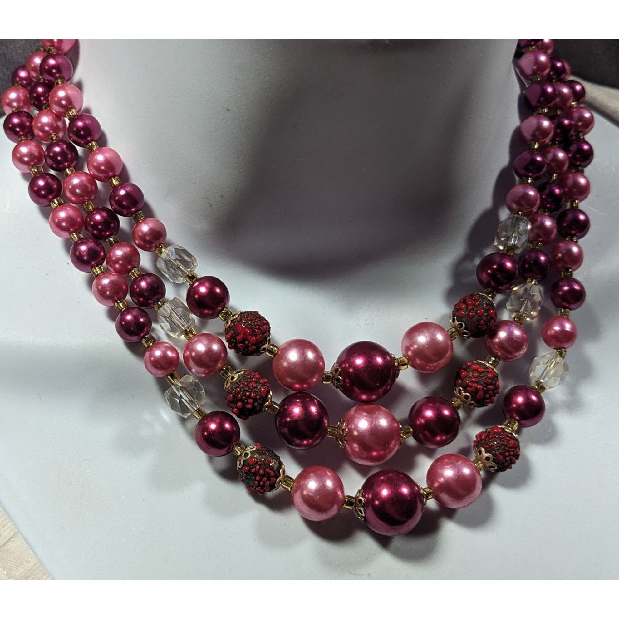 Other Vintage Japan Pink And Red Metallic Beaded Multilayer Neckla Size ONE SIZE - 7 Thumbnail