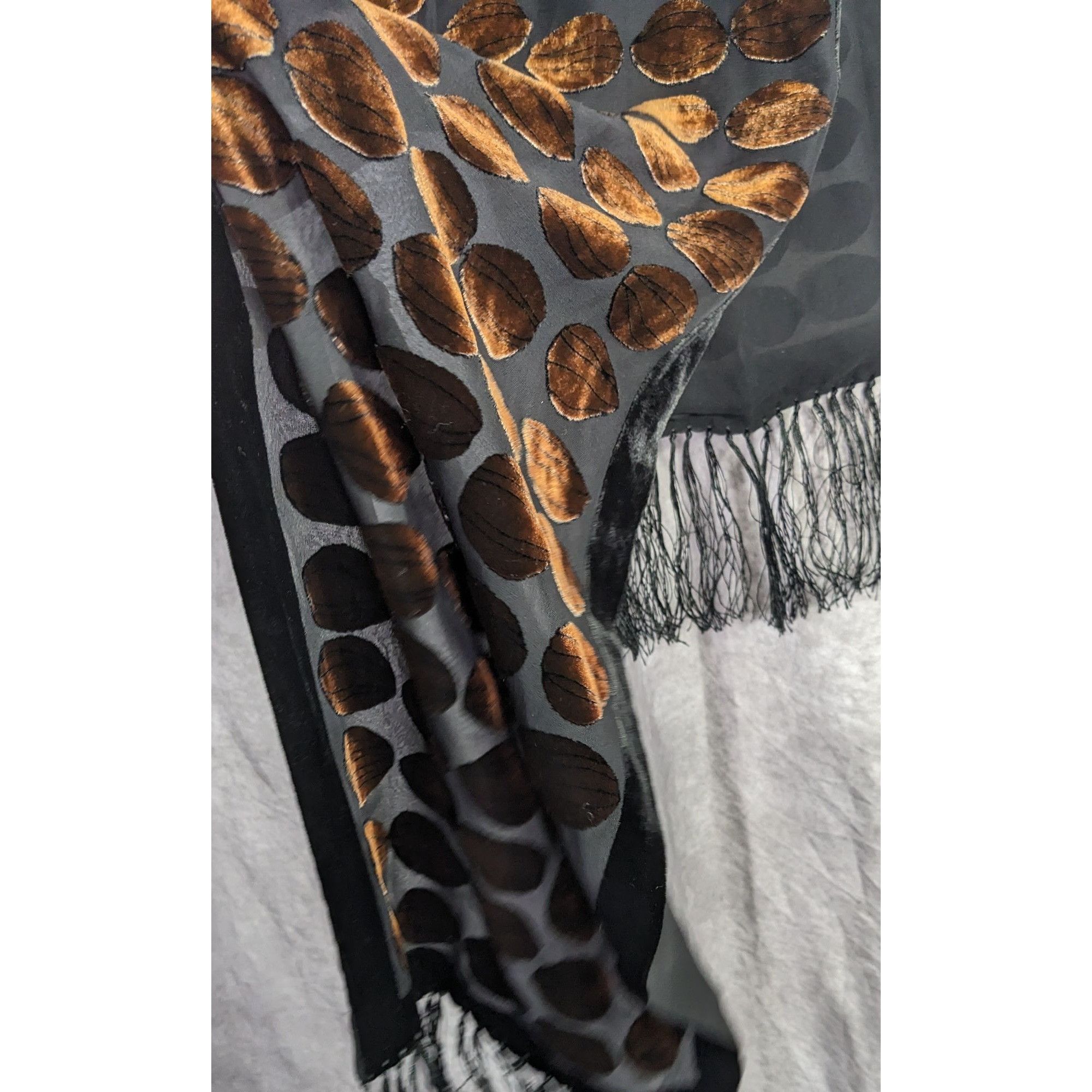 Other Vintage Geometric Burnt Velvet Scarf Copper Tone With Fringe Size ONE SIZE - 8 Thumbnail