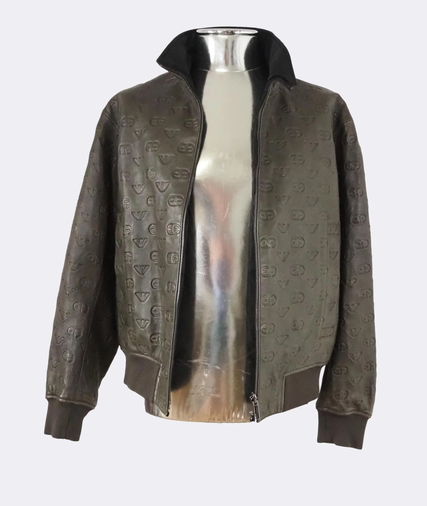 Emporio Armani Reversible Logo Embossed Lambskin Nappa Leather BomberJacket Size US M / EU 48-50 / 2 - 8 Thumbnail