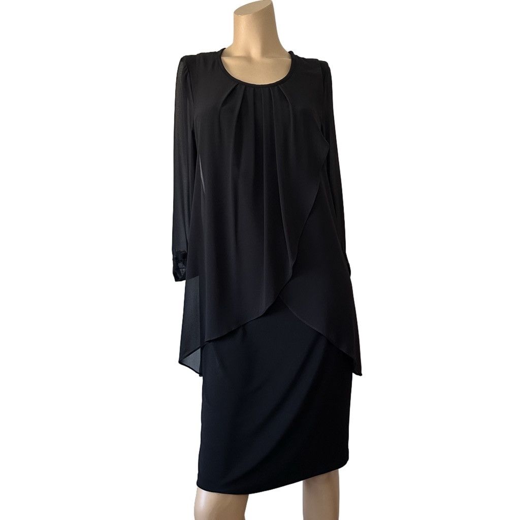 Joseph Ribkoff Joseph Ribkoff Black Chiffon Tiered Overlay Sheath Dress 8 Size M / US 6-8 / IT 42-44 - 4 Thumbnail