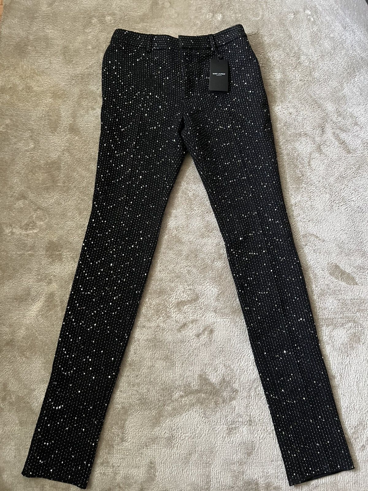 Saint Laurent Paris SS/20 Black Sequin Tweed Trousers Size US 30 / EU 46 - 2 Thumbnail