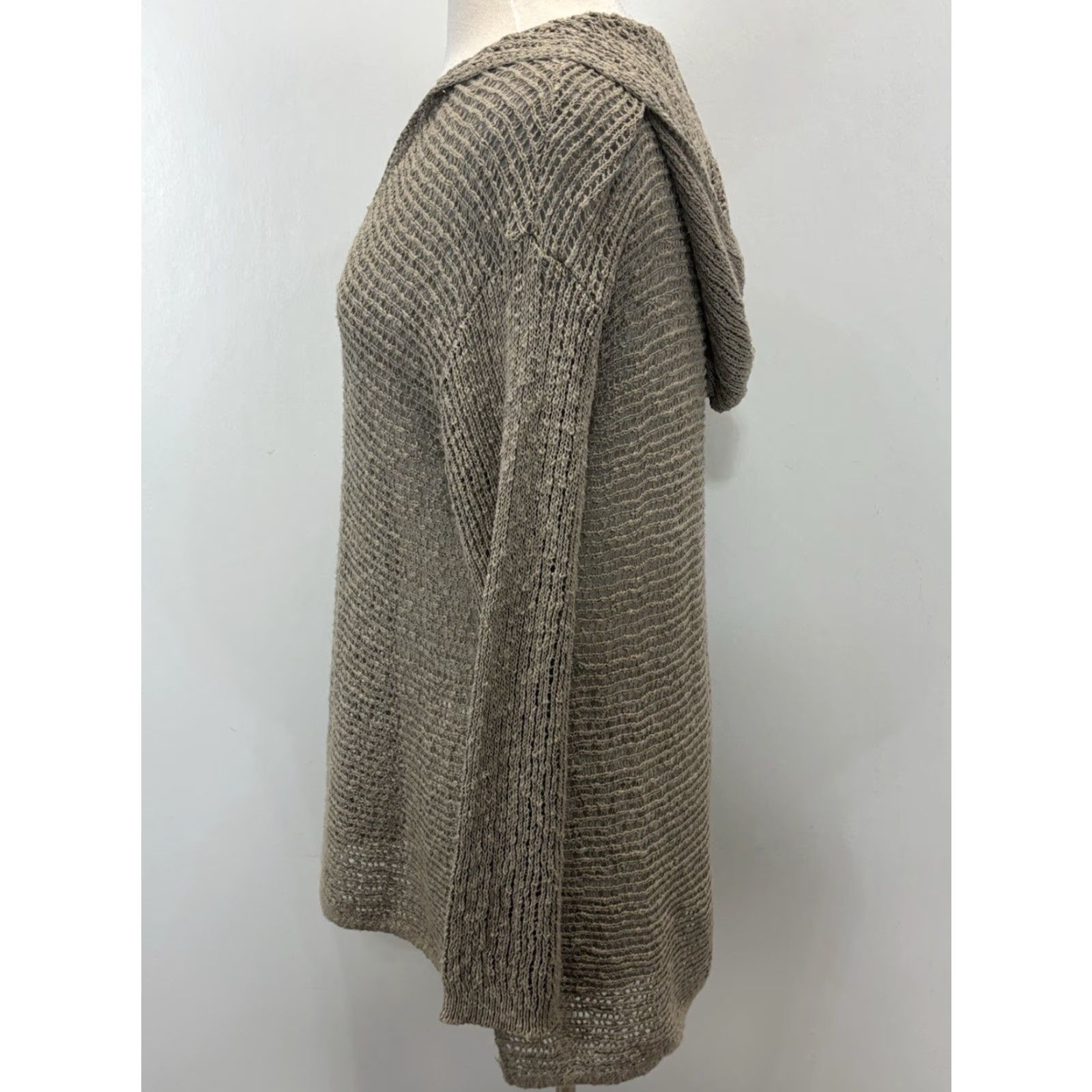 J. Jill J. Jill Open Knit Sweater Women’s Sz Small Hooded Tunic V-Neck Coastal Putty Grey/Tan Cotton Knit Long Sleeve Solid Regular Size S (Pre-owned) Size S / US 4 / IT 40 - 2 Thumbnail