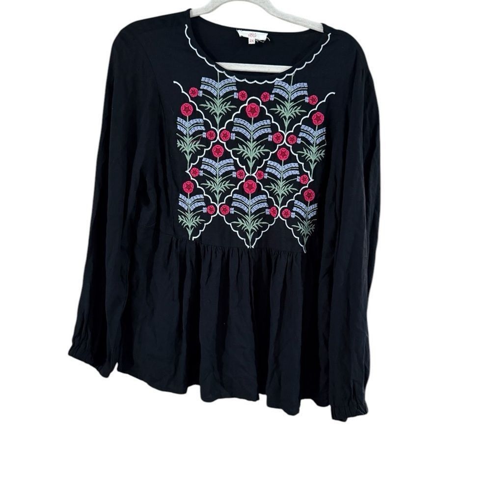 Other Black Embellished Peplum Blouse with Long Sleeves Size XXL / US 16-18 / IT 52-54 - 1 Thumbnail