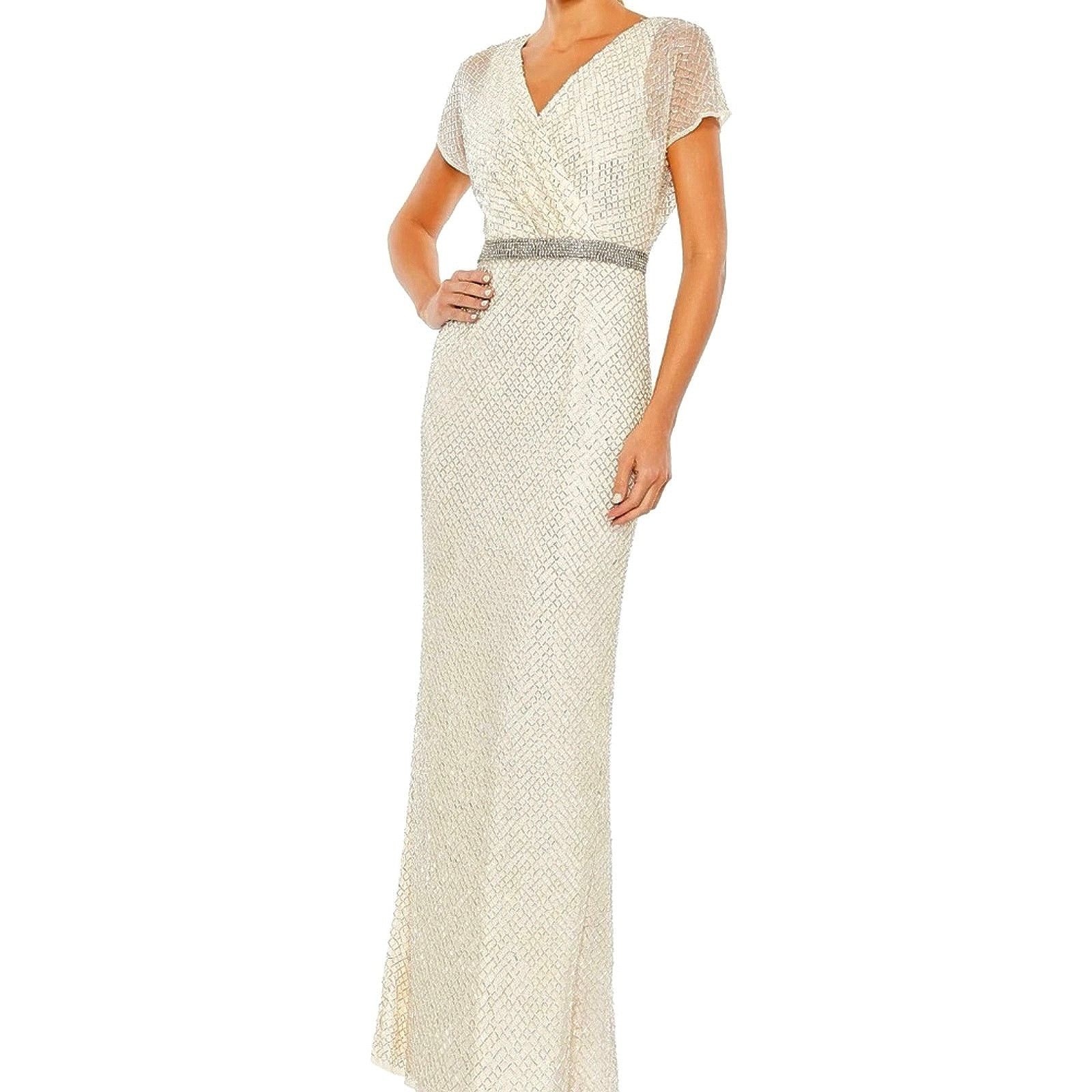 Other Mac Duggal Beaded Butterfly Sleeve Column Gown Nude Silver 8 Size M / US 6-8 / IT 42-44 - 2 Thumbnail