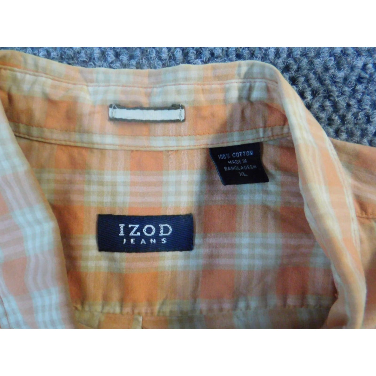Izod IZOD Shirt XL Plaid Button-Up Mens Regular Collar Down Short Sleeve Orange Cotton Knit Classic Size US XL / EU 56 / 4 - 5 Thumbnail