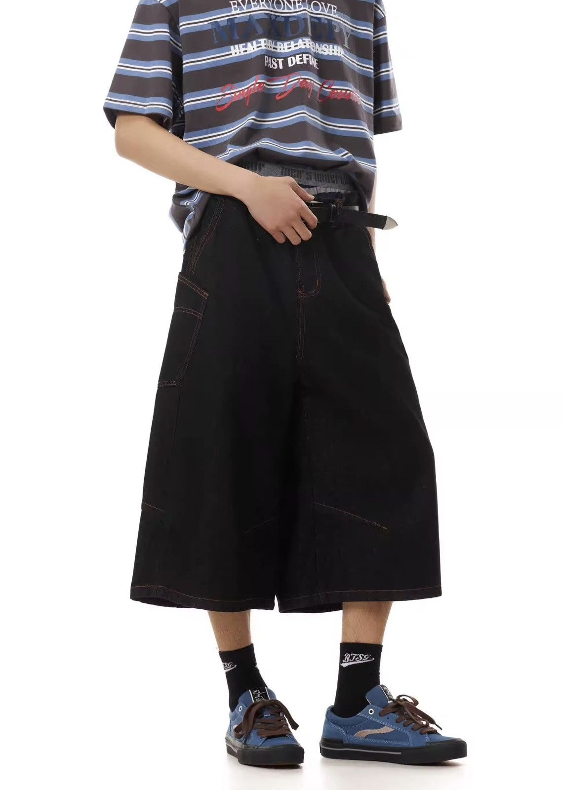 Wide Long Black Denim Shorts / Jorts