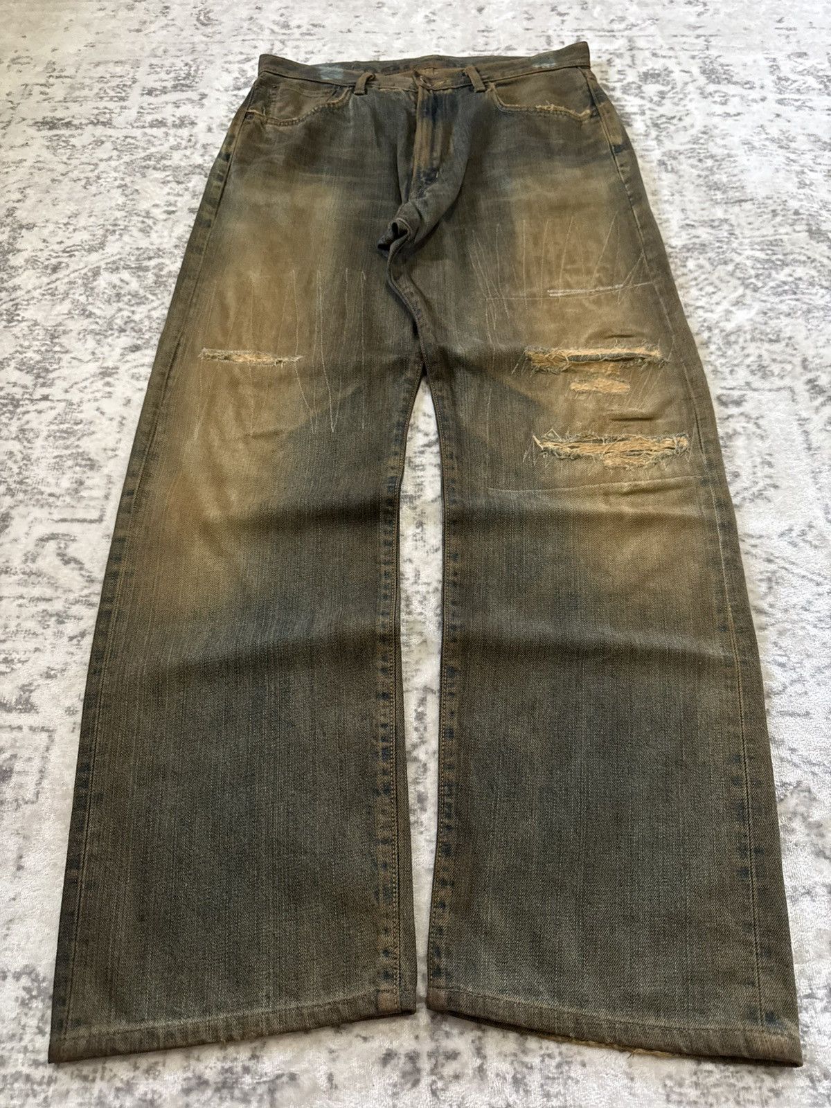 Edwin Vintage Edwin 505 Mud Wash Distressed Repaired Loose Jeans Size US 32 / EU 48 - 4 Thumbnail