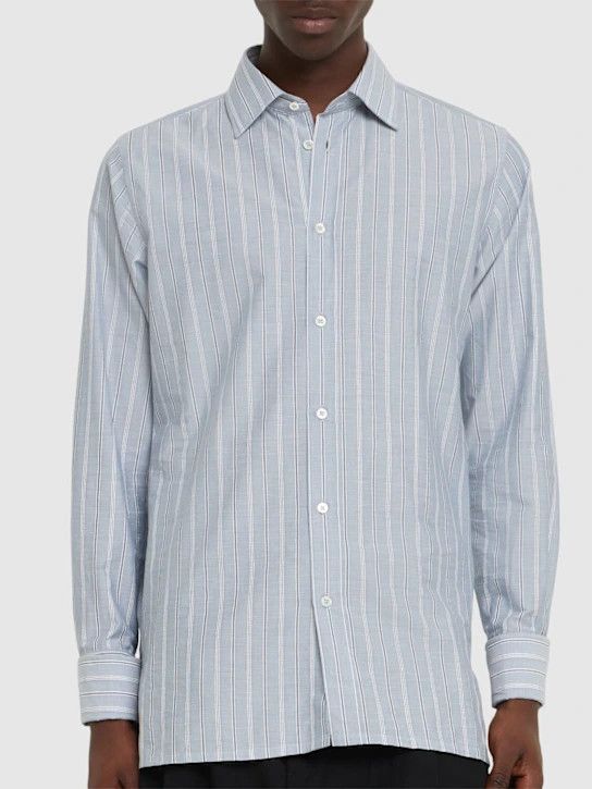 Maison Margiela o1lsvrm0425 Striped Cotton Long-Sleeved Shirt in Blue Size US M / EU 48-50 / 2 - 3 Thumbnail