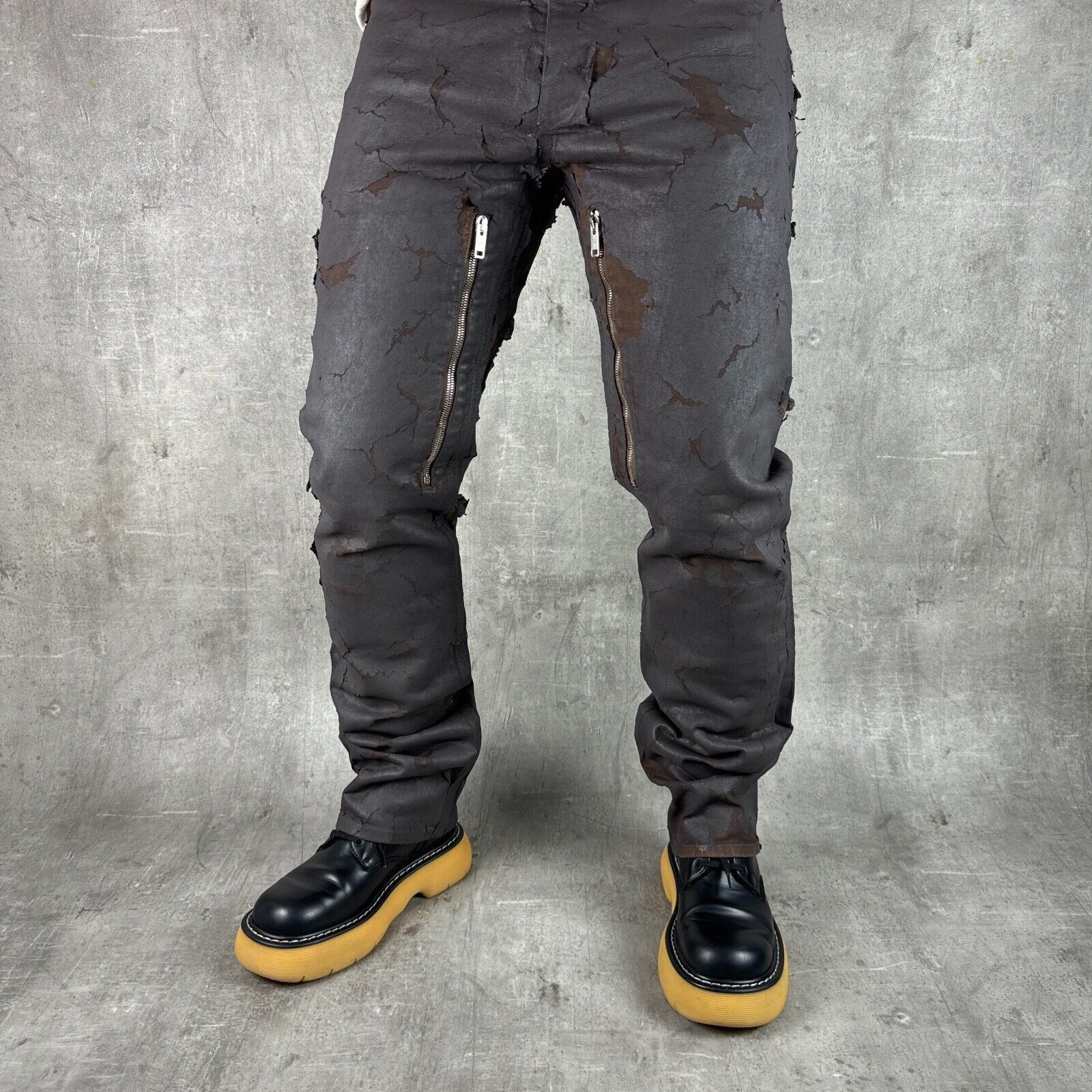 image of Givenchy Distressed Coated Cracked Jeans Brown, Men's (Size 31)