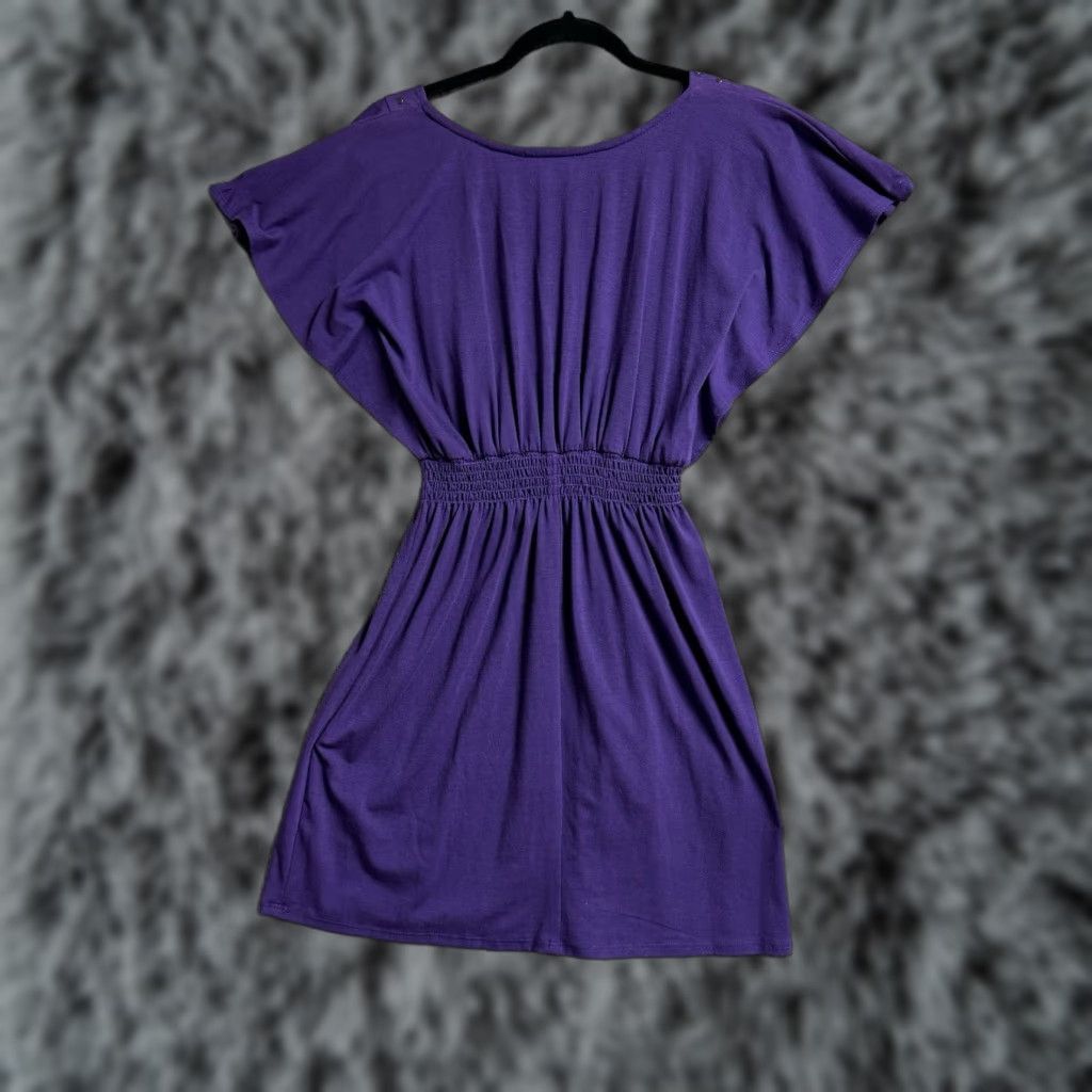 Vintage Sequin Hearts Womens Small V-Neck Flutter Sleeve Sequin Party USA Dress A-Line Knee Length Purple 90s Y2K Women’s Small Size S / US 4 / IT 40 - 1 Thumbnail