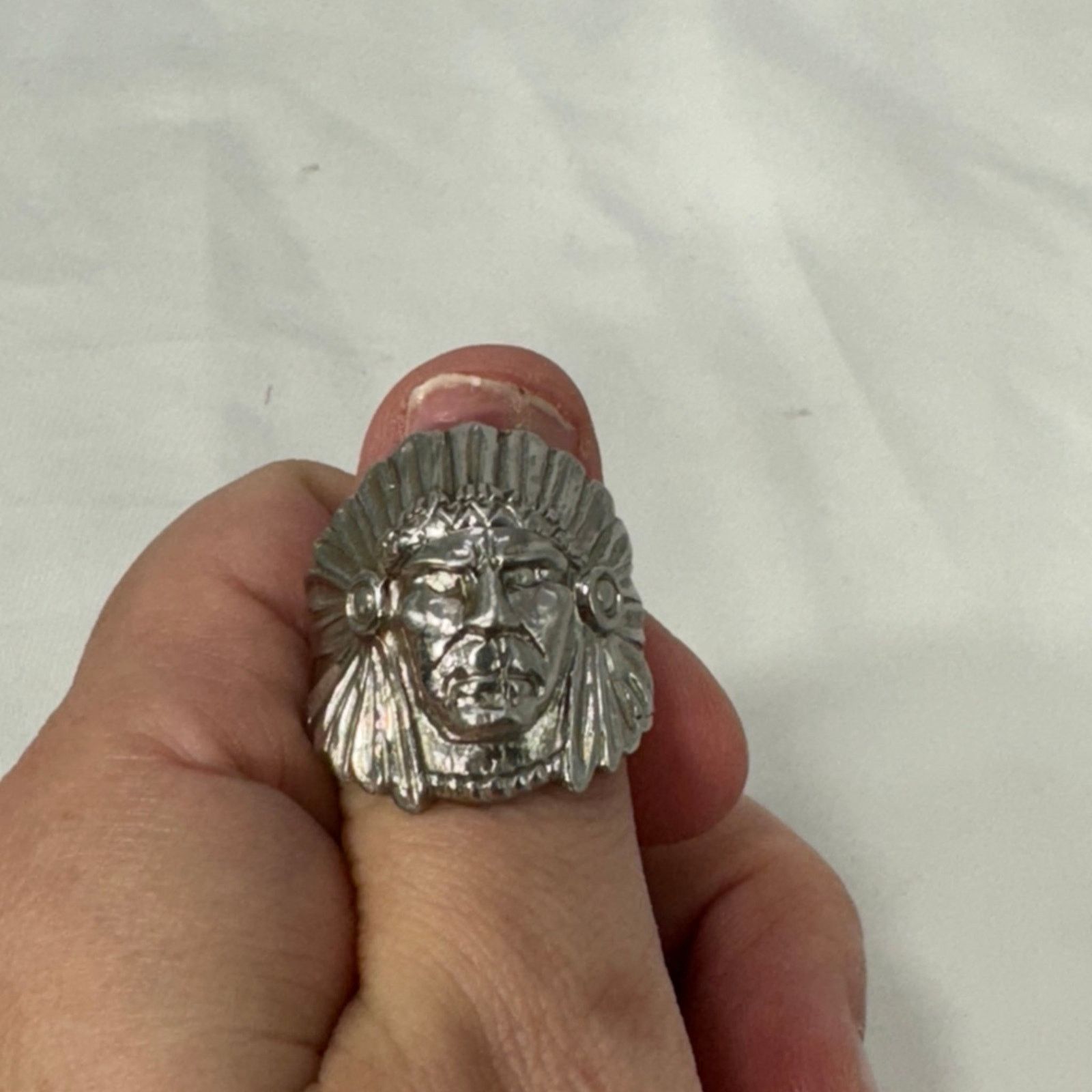 NBDN Nobrandedon Large hand cast Native American Chief ring Size ONE SIZE - 9 Thumbnail