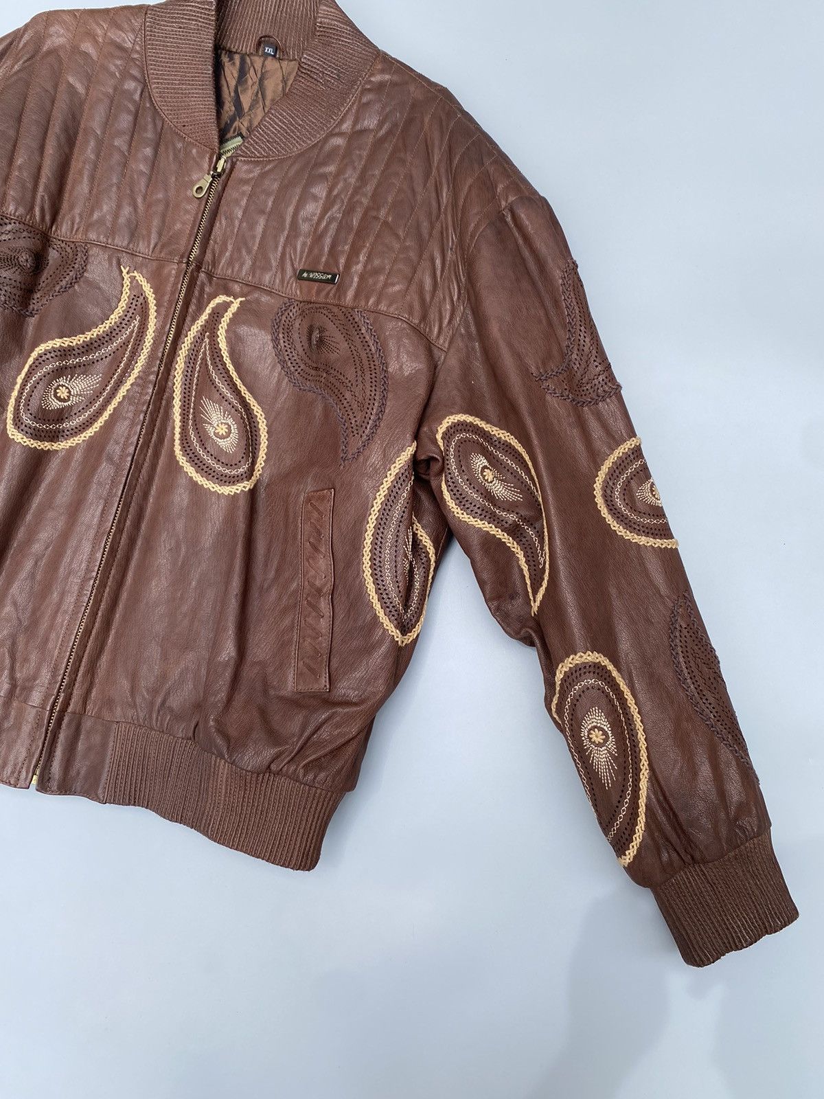 Al Wissam Al- Wissam- Indian Heritage Mango Pattern Leather Jacket Size US XXL / EU 58 / 5 - 5 Thumbnail