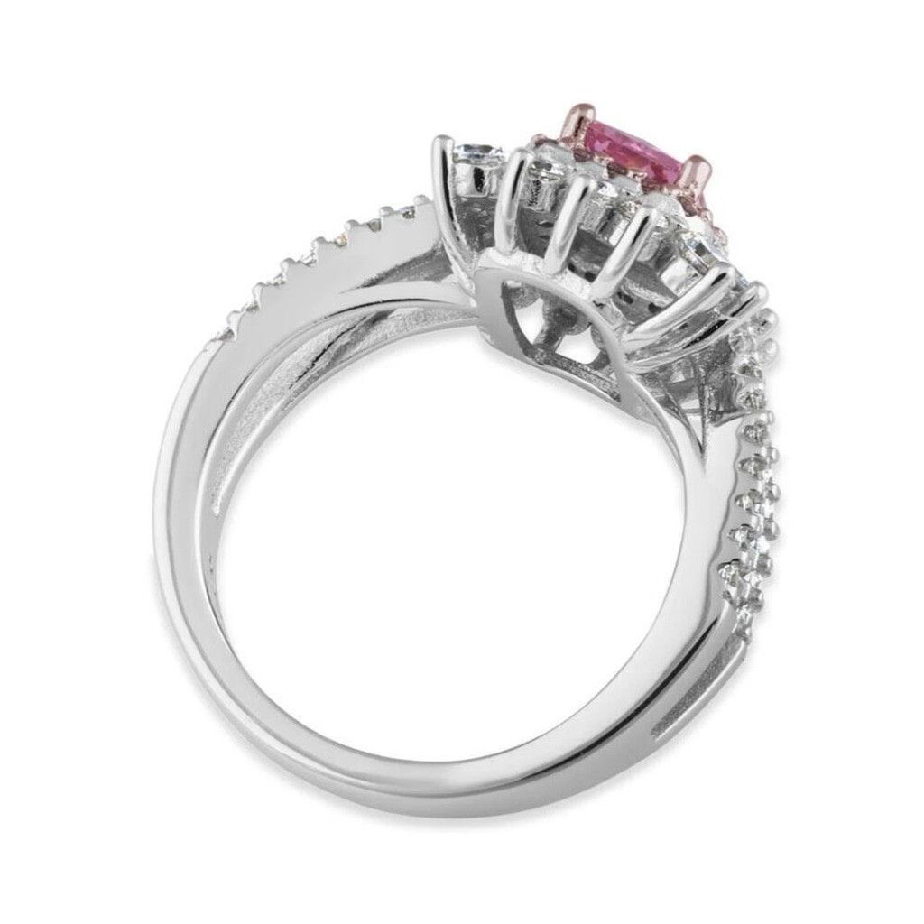 Other New Sterling Silver Royal Pink Halo CZ Ring Size 6 Size ONE SIZE - 4 Thumbnail