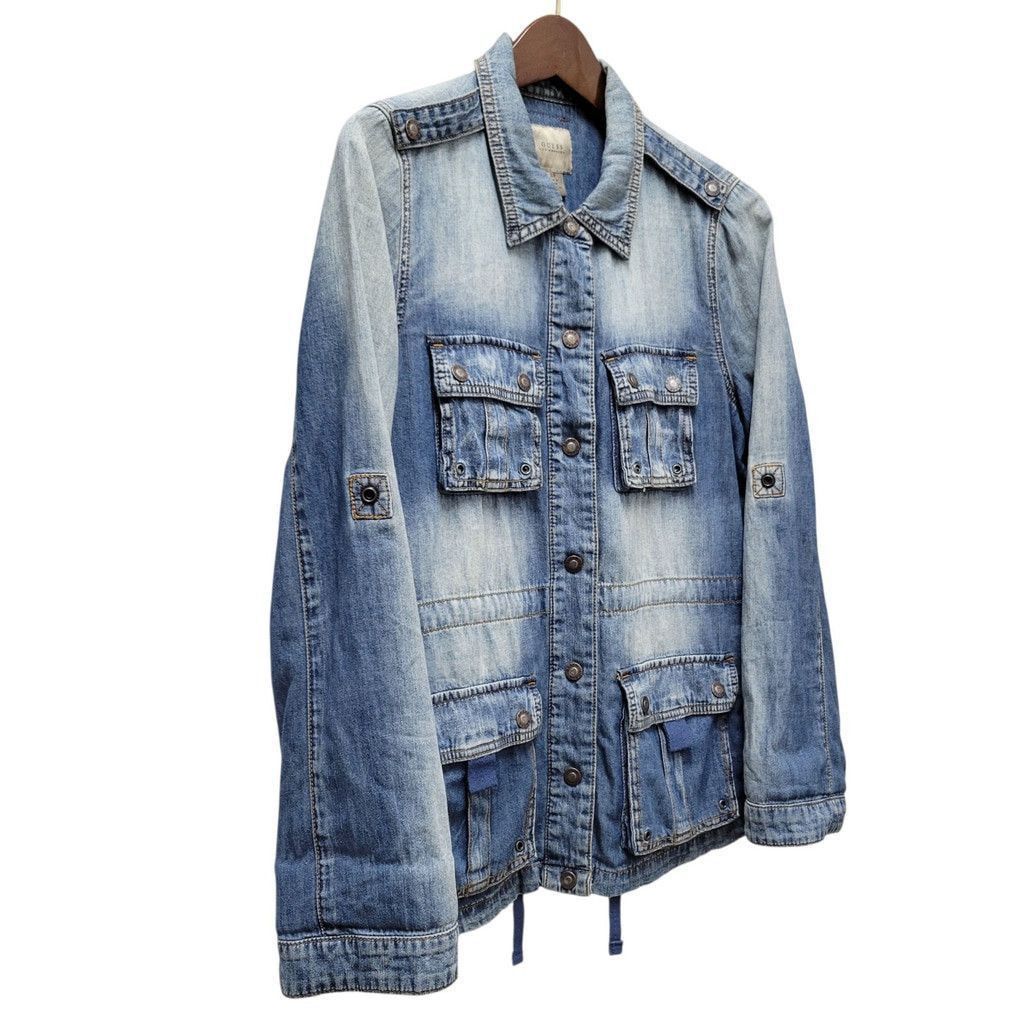 Guess GUESS Women's Denim Cargo Roll-Tab Long-Sleeves Jacket Small Size S / US 4 / IT 40 - 3 Thumbnail