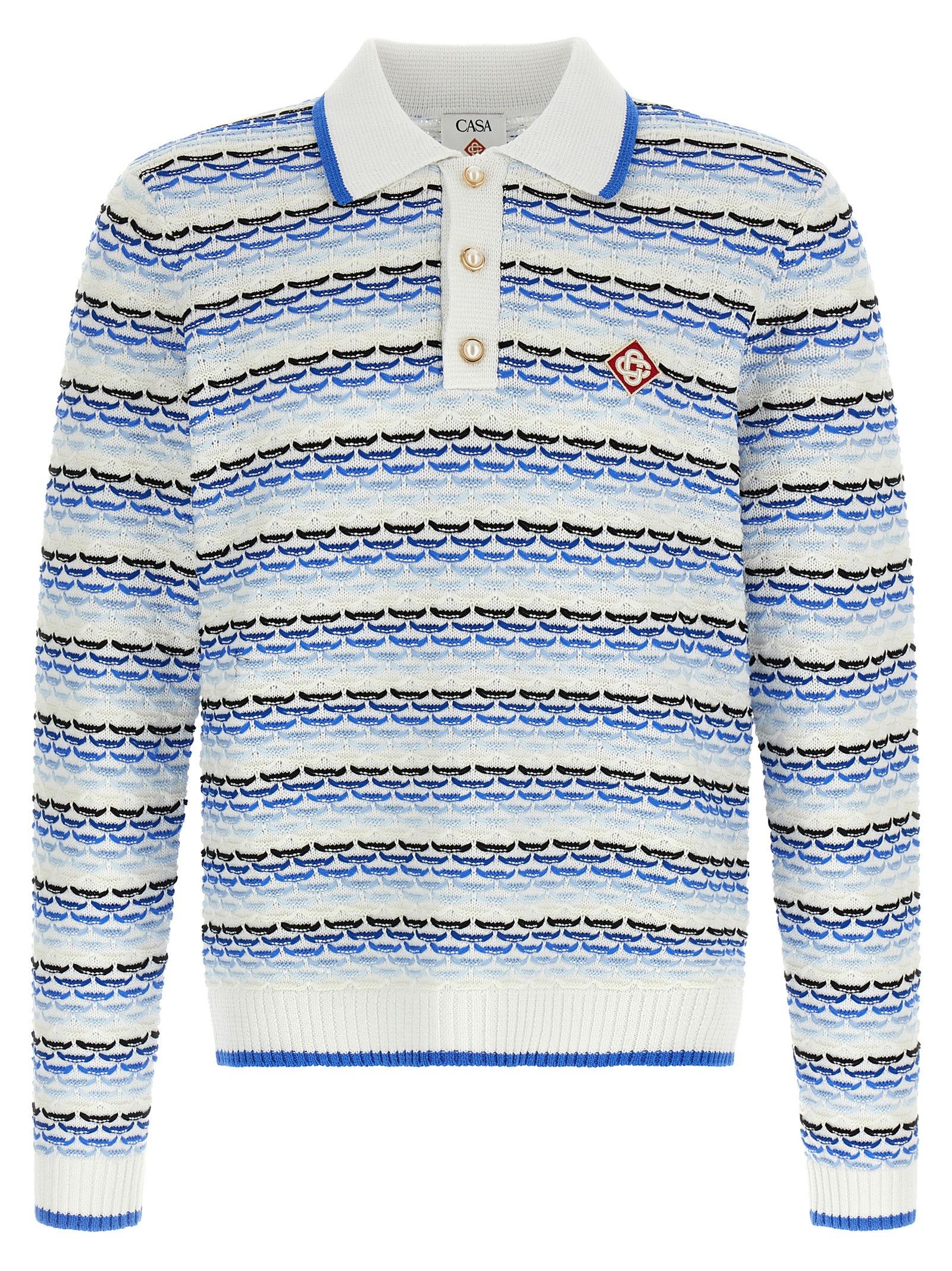 'Tuck Stitch Long Sleeve' Polo Shirt