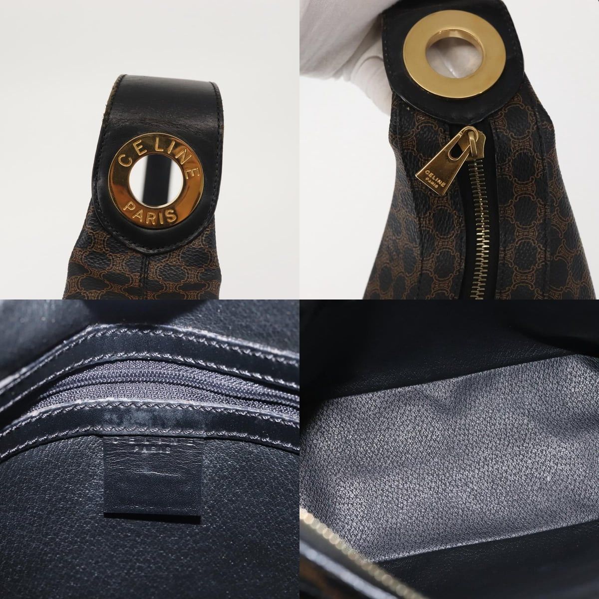 Celine CELINE Macadam Canvas Shoulder Bag Pvc Leather Black Gold Size ONE SIZE - 11 Thumbnail
