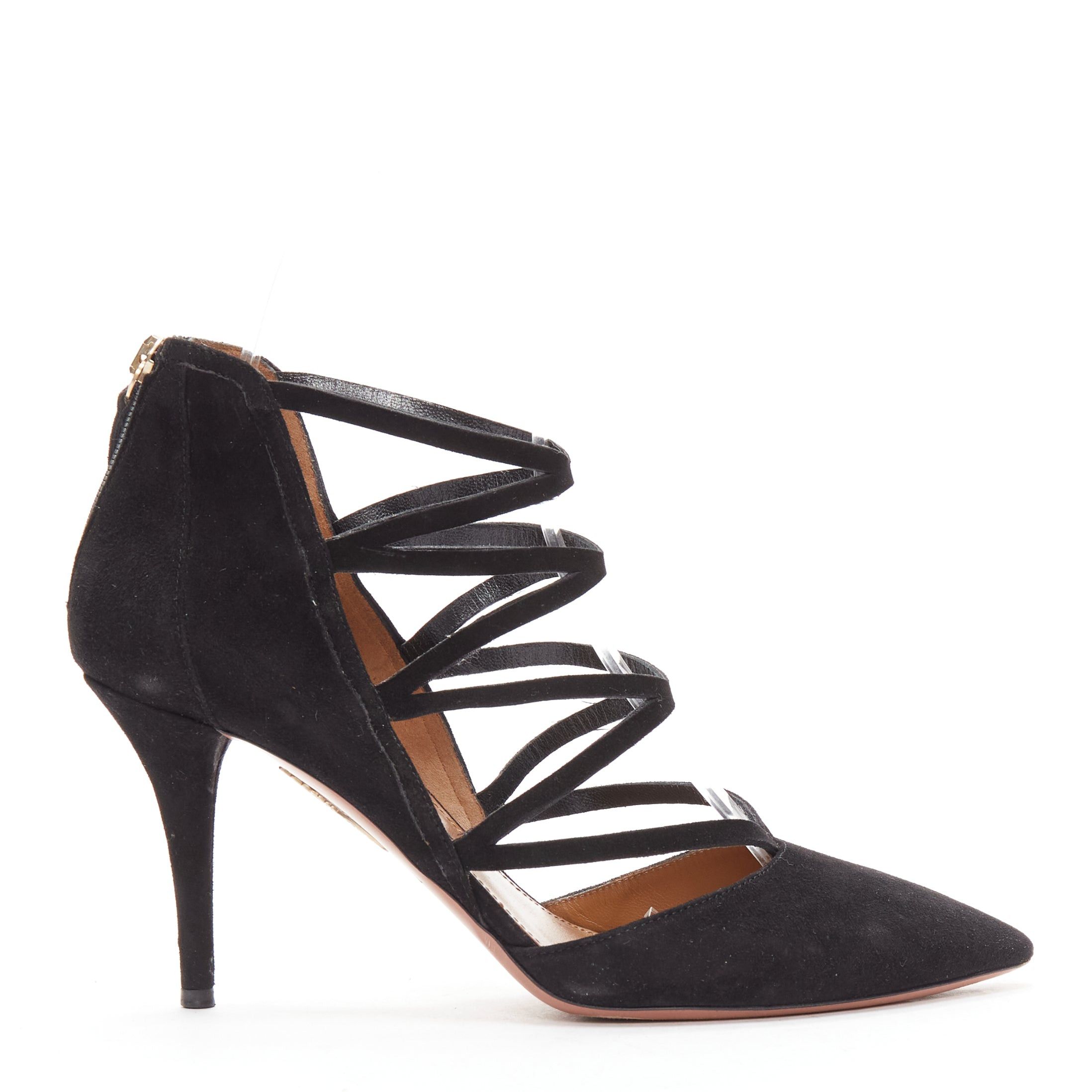 Aquazzura AQUAZZURA Electric black suede criss cross strappy booties pump EU38 Size US 8 / IT 38 - 1 Thumbnail