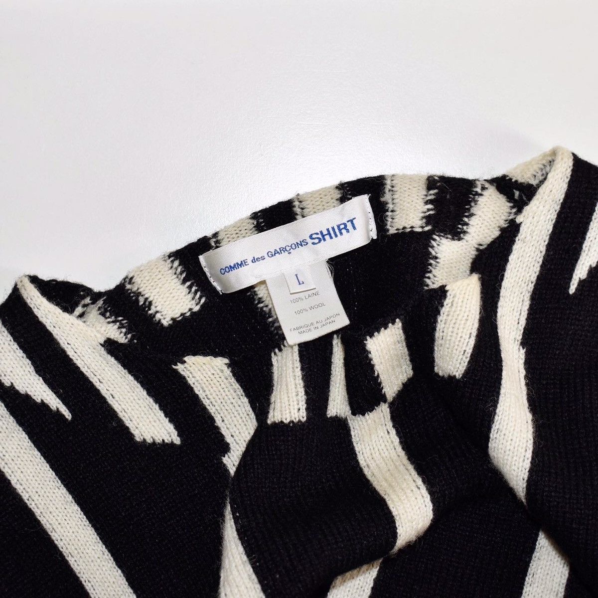 Comme des Garcons SHIRT COMME des GARÇONS black white striped wool sweatshirt Size US L / EU 52-54 / 3 - 4 Thumbnail