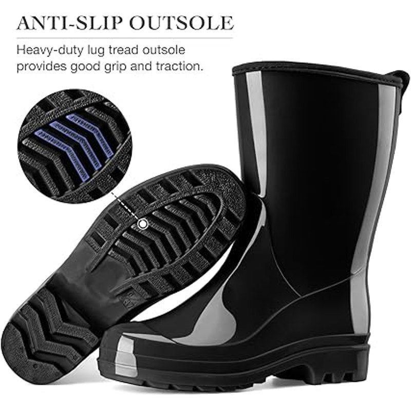 Other Hisea Women's Size 7 Black Waterproof Mid Calf Rain Boots Size US 7 / IT 37 - 3 Thumbnail