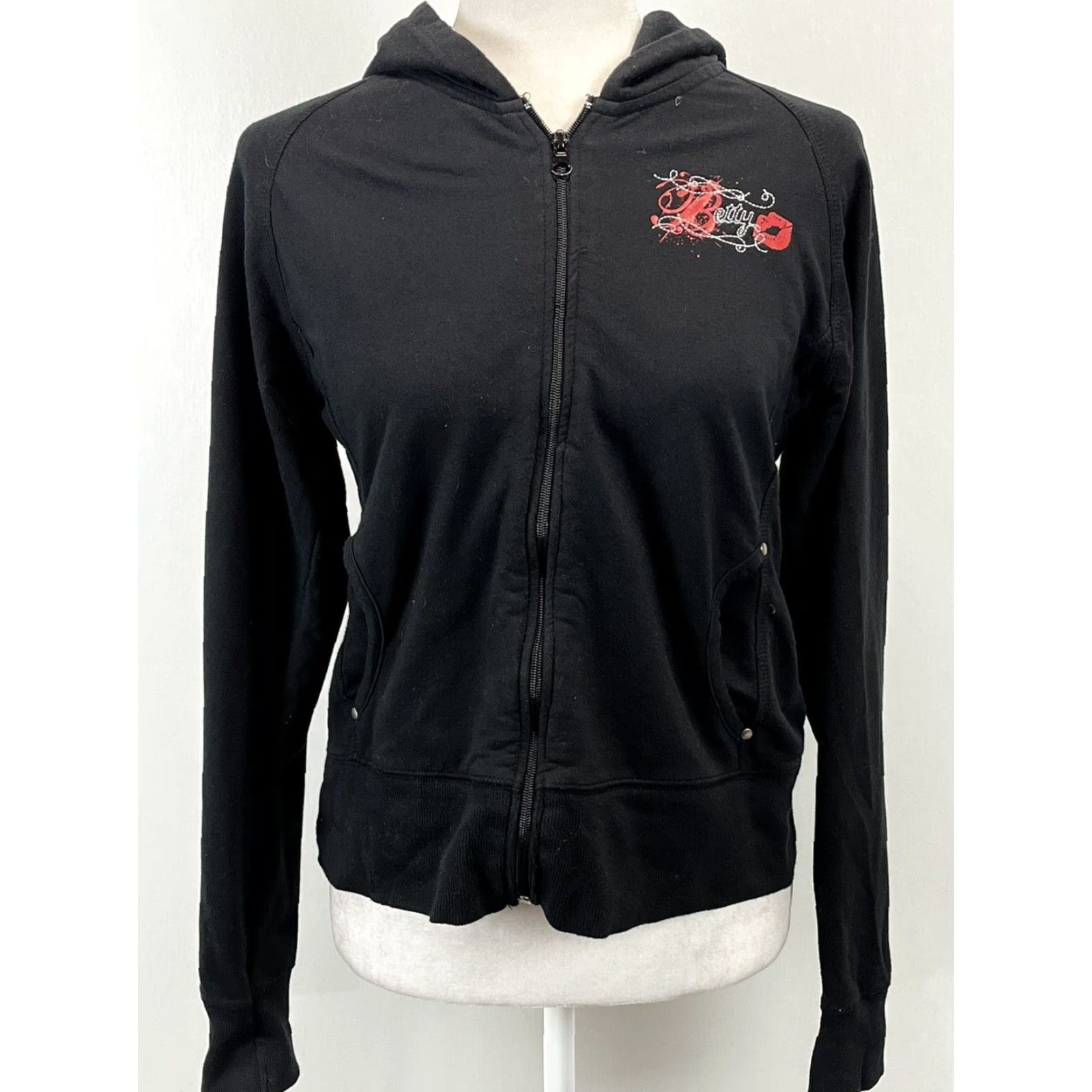 Vintage VINTAGE Universal Studios Betty Boop Full Zip Hoodie Sz Large Black 90s Cartoon Activewear Womens Size L / US 10 / IT 46 - 2 Thumbnail
