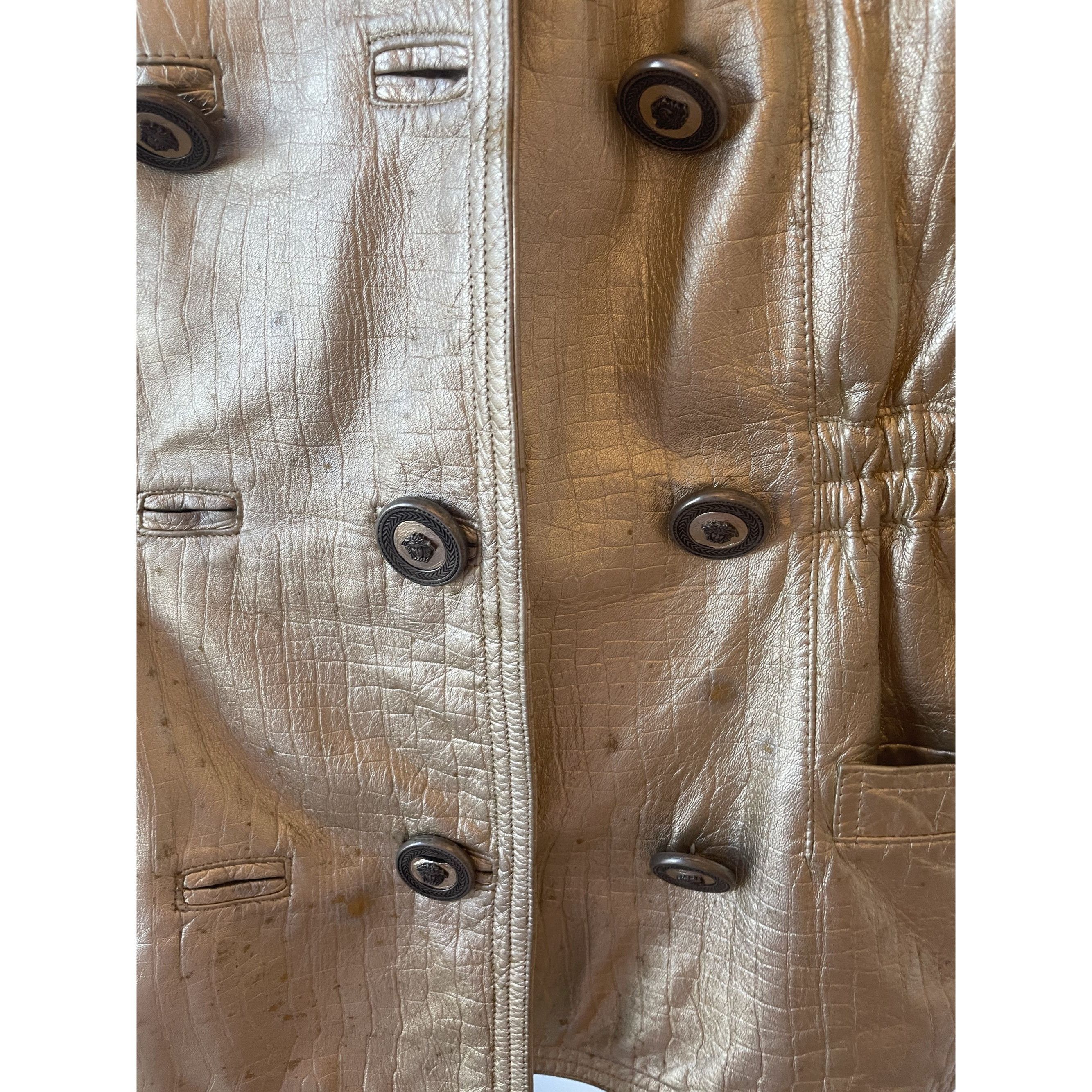 Versace Vintage Gold Metallic Hooded Leather Jacket Womens Size XS / US 0-2 / IT 36-38 - 12 Thumbnail
