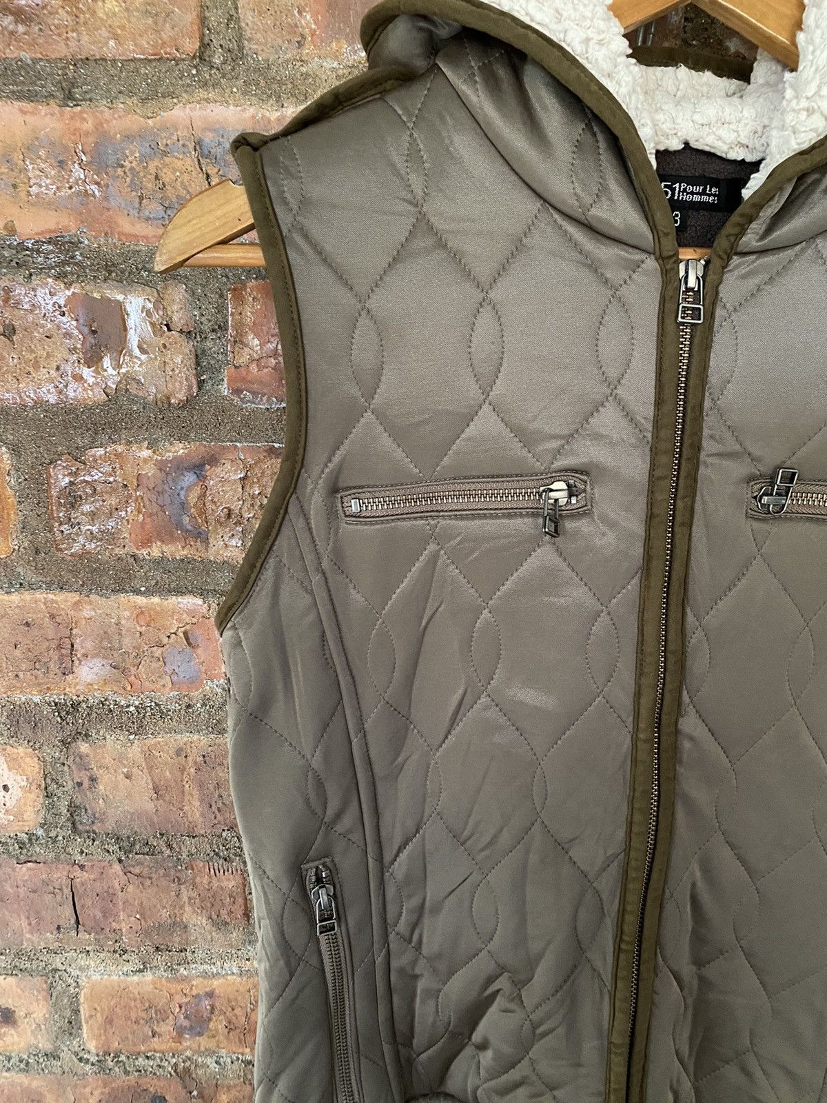 5351 POUR LES HOMMES 2000s Diamond stitch sherpa padded sleeveless hoodie Size US M / EU 48-50 / 2 - 6 Thumbnail