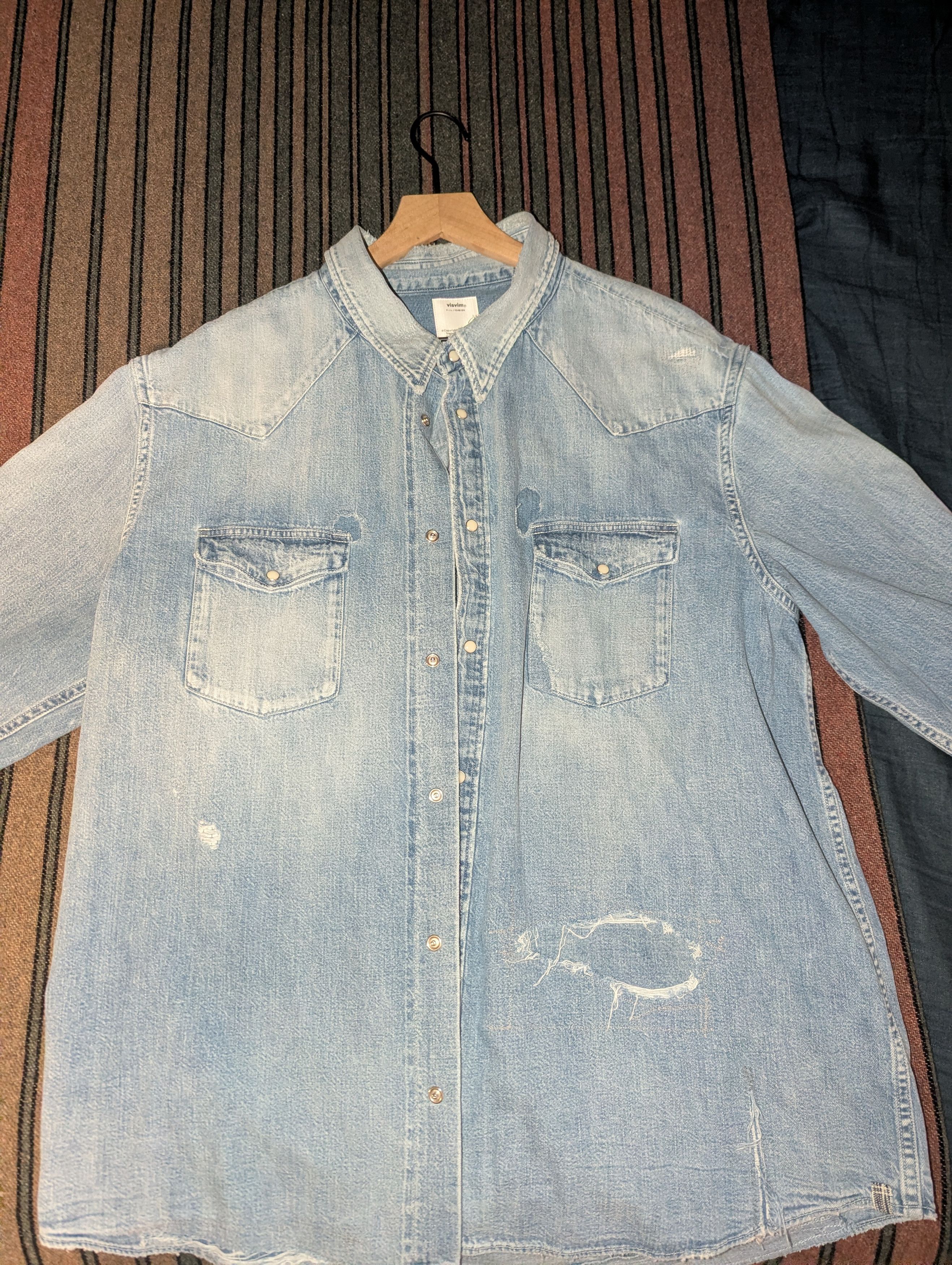 Visvim VISVIM 24SS Social Sculpture Distressed Denim Shirt Size US XL / EU 56 / 4 - 6 Thumbnail