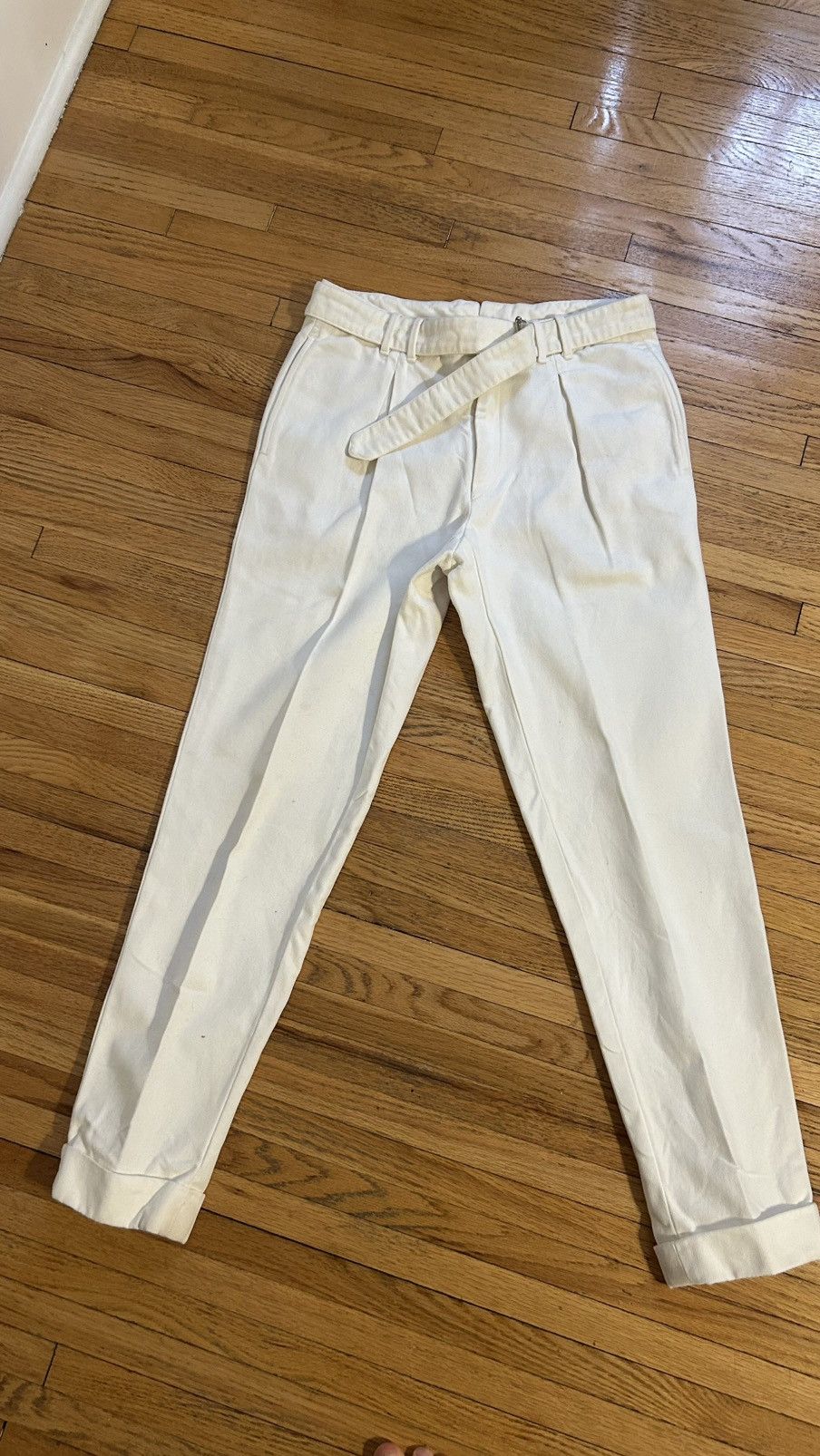 Stoffa Basketweave Cotton Box Pleat Ivory Washable Trousers