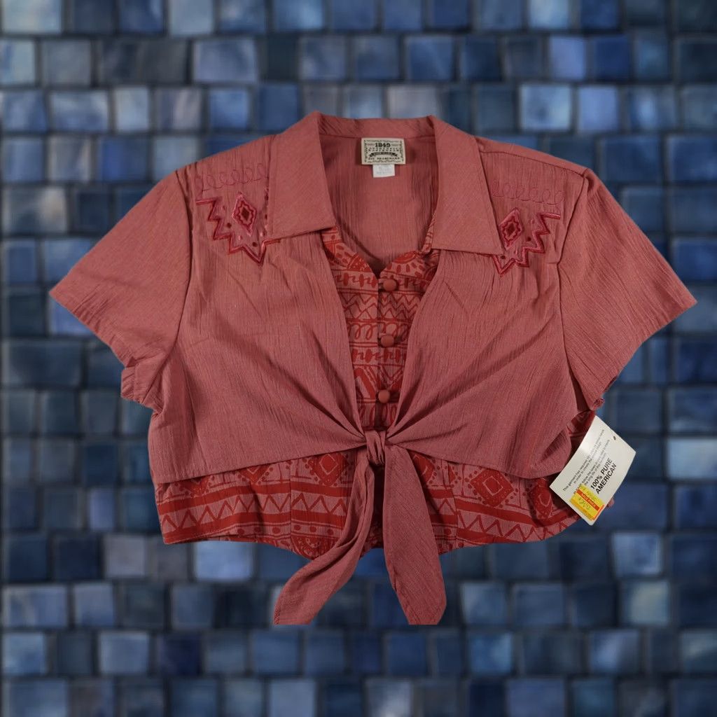 DANCER VINTAGE Western Blouse Womens XL Pink Cropped Aztec Rodeo Cowgirl Dance Horse Size XL / US 12-14 / IT 48-50 - 1 Thumbnail