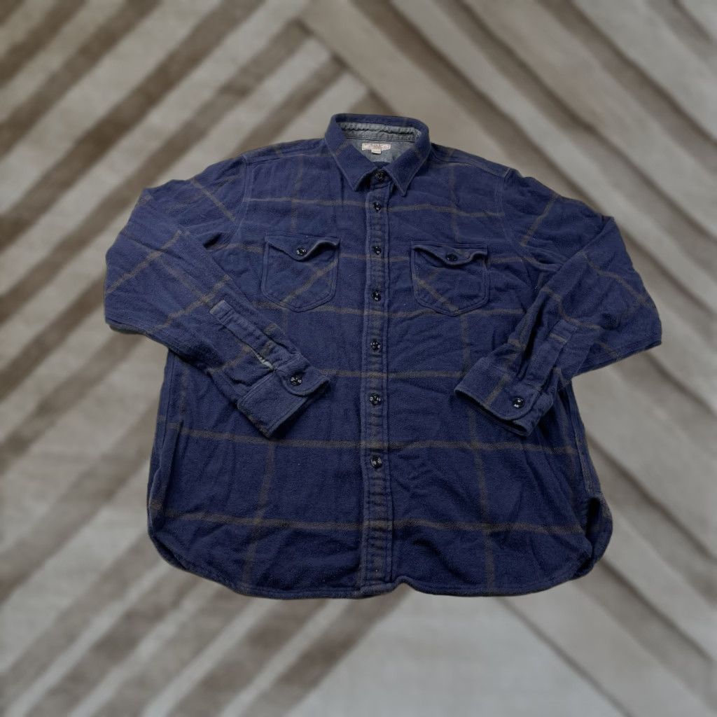 Wallace & Barnes Wallace & Barnes Shirt Mens XL Classic Fit Windowpane Heavy Flannel J Crew K2518 Blue Cotton Plaid Long Sleeve Button-Up Pockets Regular -Mens- Size US XL / EU 56 / 4 - 1 Thumbnail